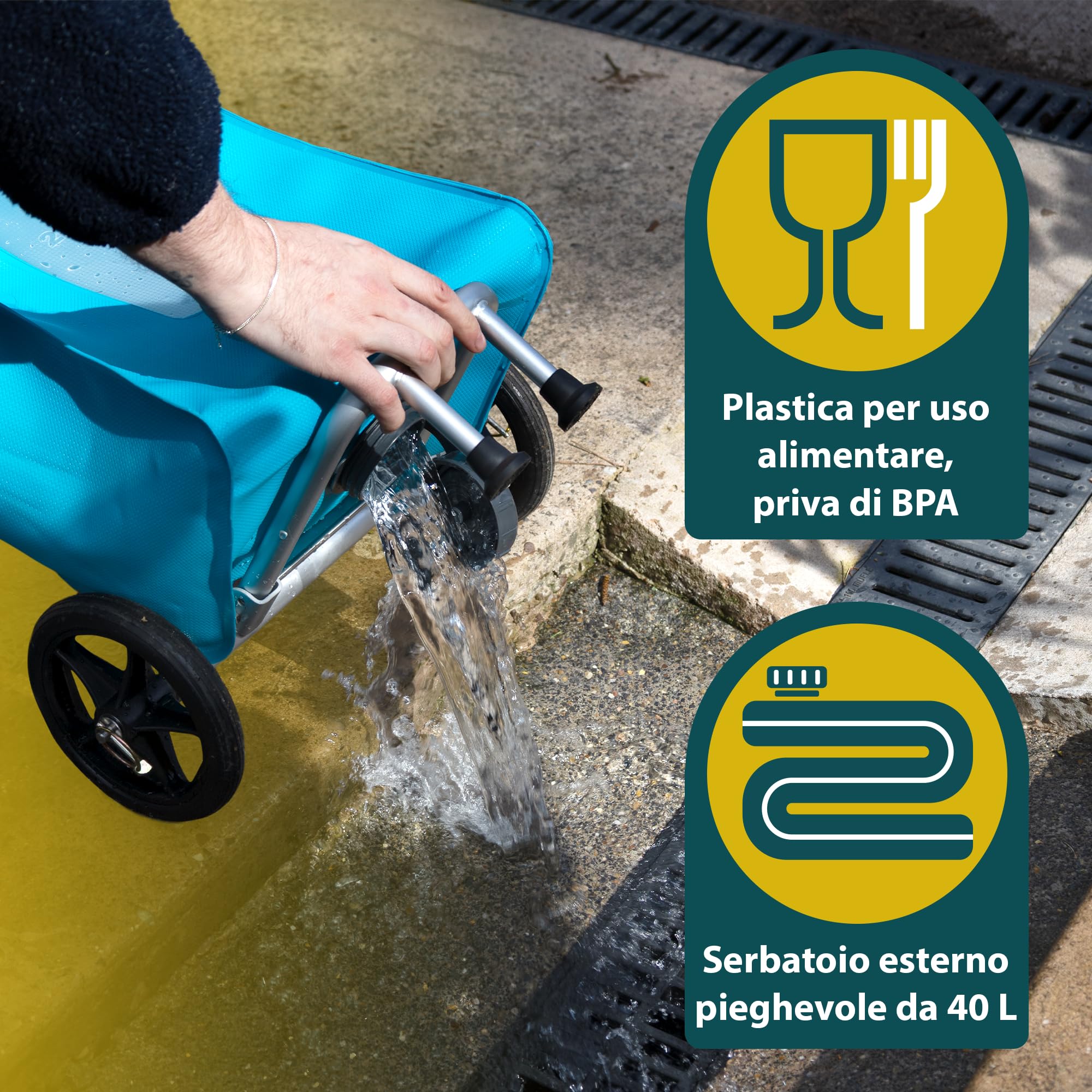Colapz Aquamate - Contenitore per Acqua Dolce con Carrello, 40 l, salvaspazio, per roulotte e Camper, Senza BPA, Compatibile con Flexipipes