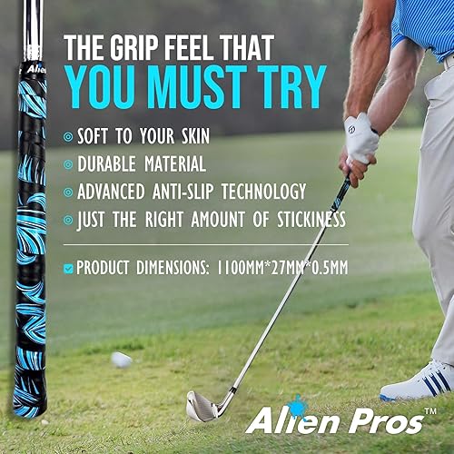 Miniatura 4 de ALIEN PROS Paquete de 6 cintas de envoltura de agarre de golf Blue Waves & Magic Mix - ReGrip en 1 minuto