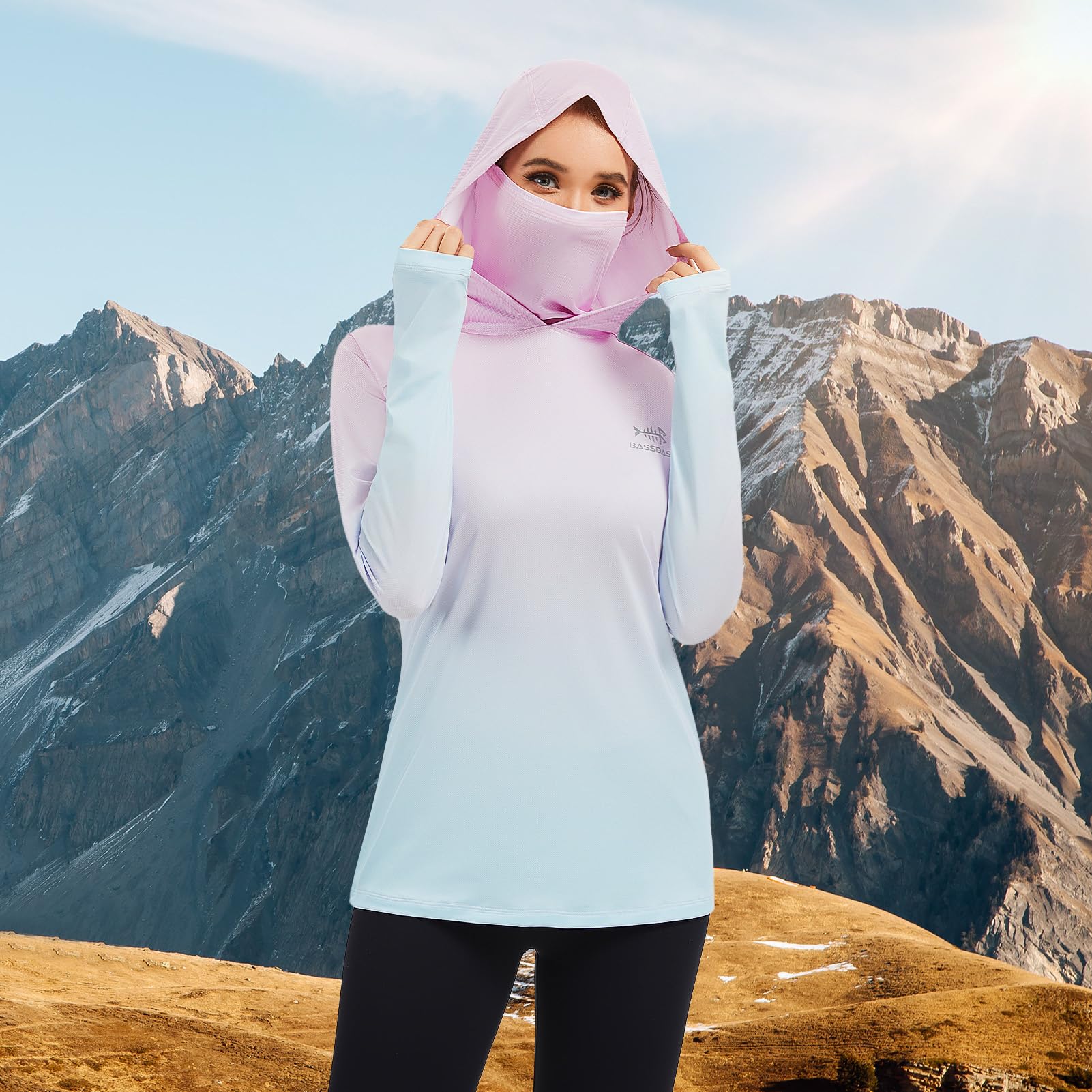 Bassdash Damen Angel Kapuzenshirt mit UPF 50+ Daumenlöchern für Gesichtsmaske FS23W