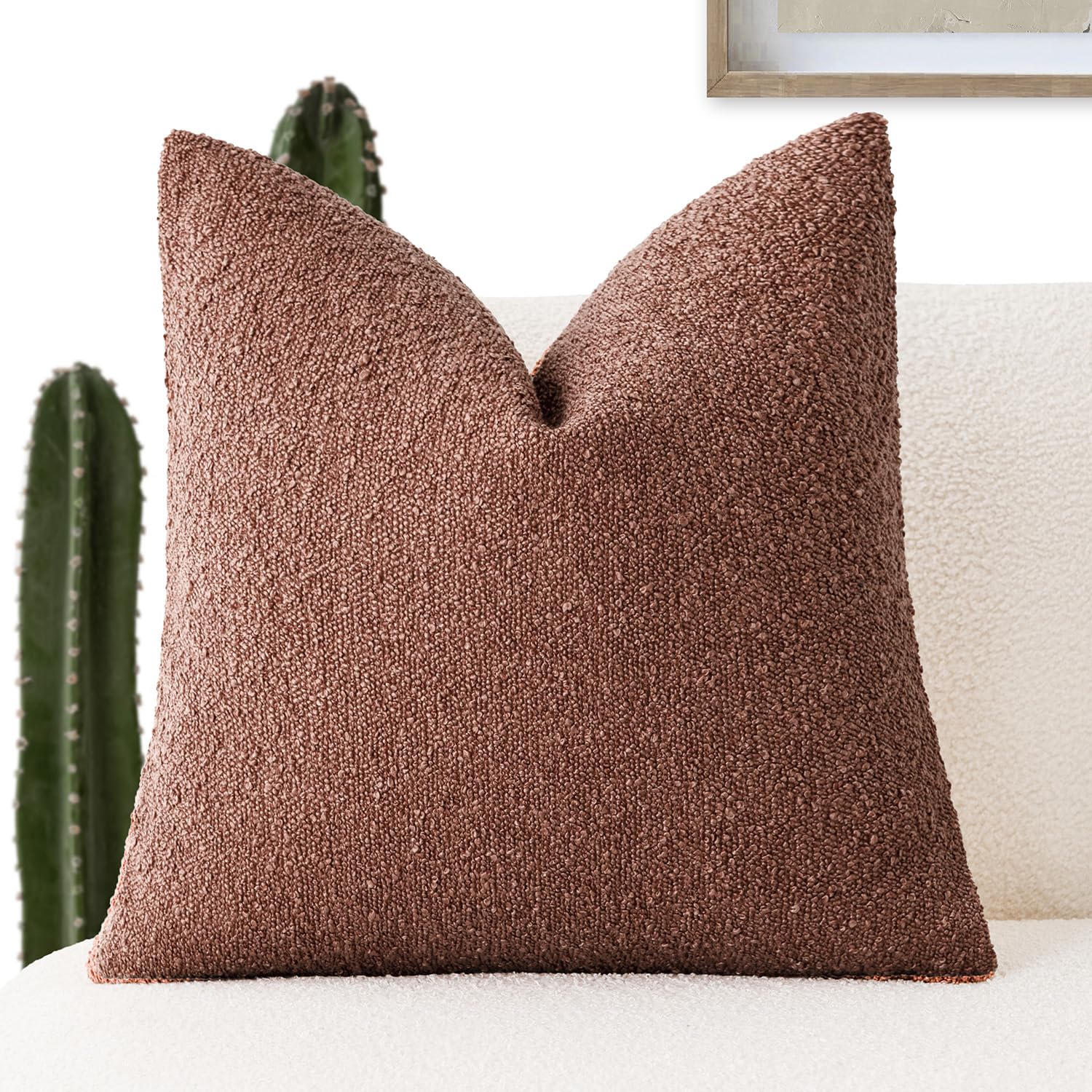 Foindtower Decorative Textured Boucle Throw Pillow Covers Accent Solid Pillow Cases Neutral Soft Cozy Couch Cushion Case for Chair Sofa Bedroom Living Room Home Decor 24x24 Inch,1PC,Orange Rust Red — image 1