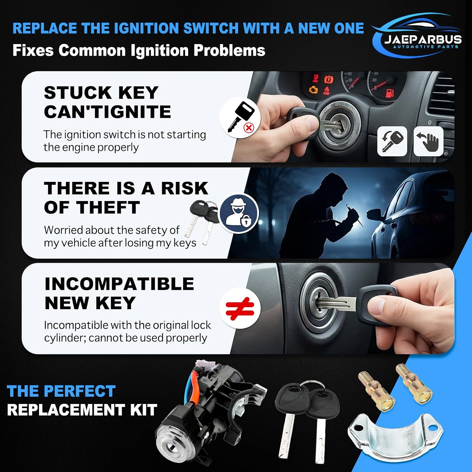 81905-2T040 Ignition Lock Switch Assembly，Jaeparbus with Door Lock Cylinder & Keys Fit for Kia Optima 2011-2015 Durability Ignition Lock Cylinder Housing Kit Replace# 81970-2TA00, 81900-2TD00