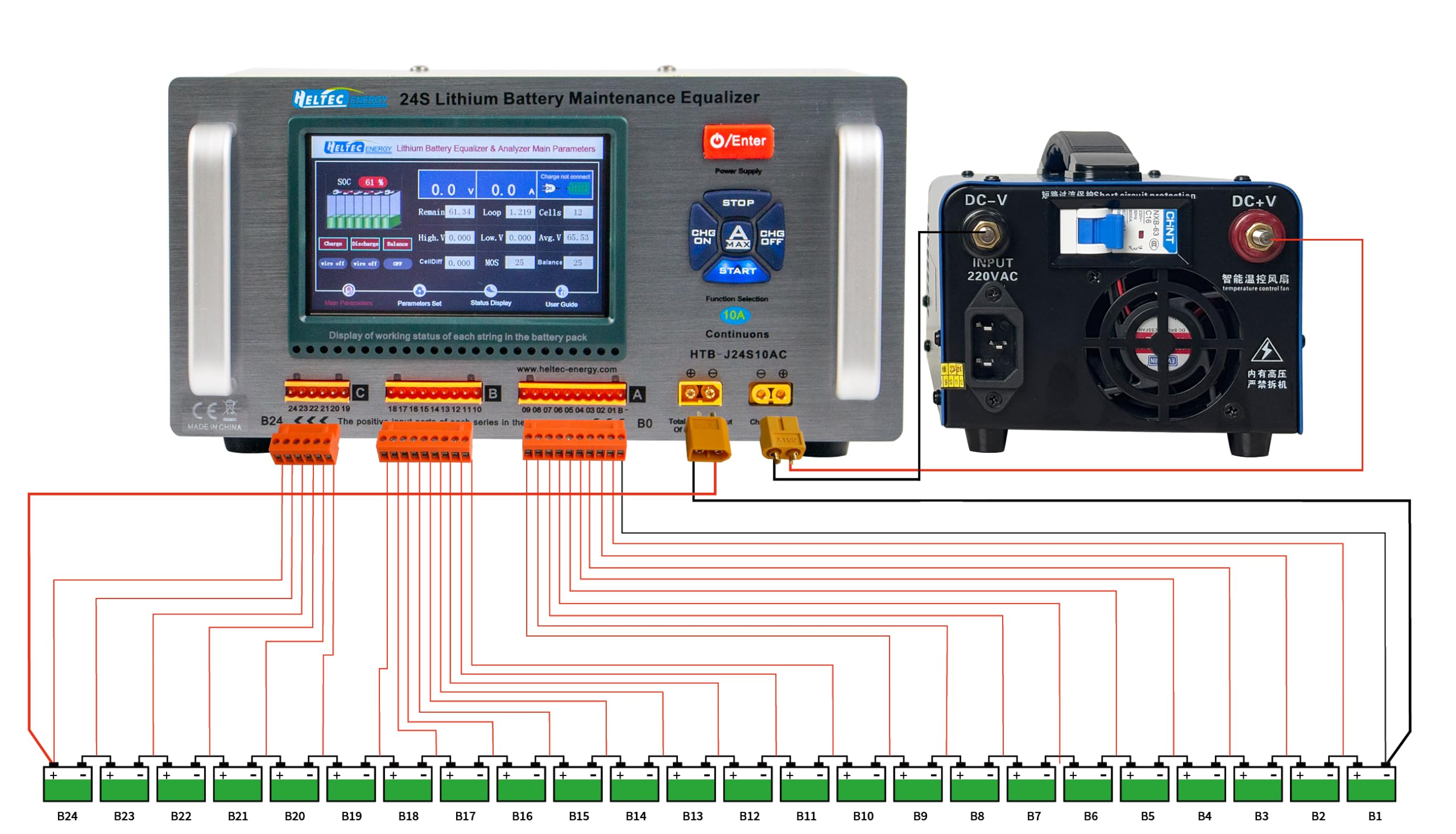 Heltec 24S15A Balanser Baterii Litowych Automatyczny Balanser do Li-ion/LiFePO4/LTO, Konserwacja Pakietów Baterii EV/Solar/ESS/Tools (10A, 275 * 242 * 140mm)