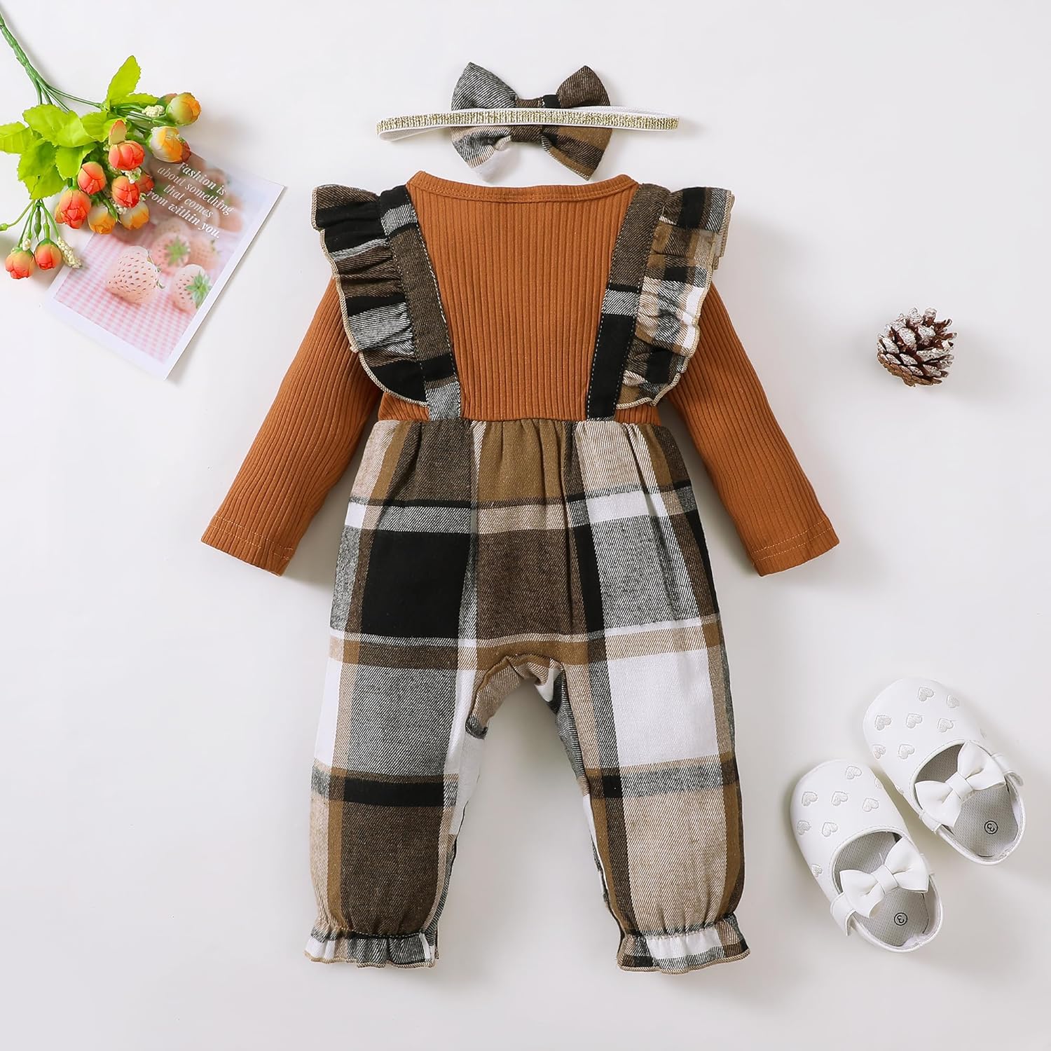 Newborn Infant Baby Girl Clothes Fall Winter Plaid Long Sleeve Jumpsuit One Piece Romper Bodysuit Baby Overalls Outfits - Image 3