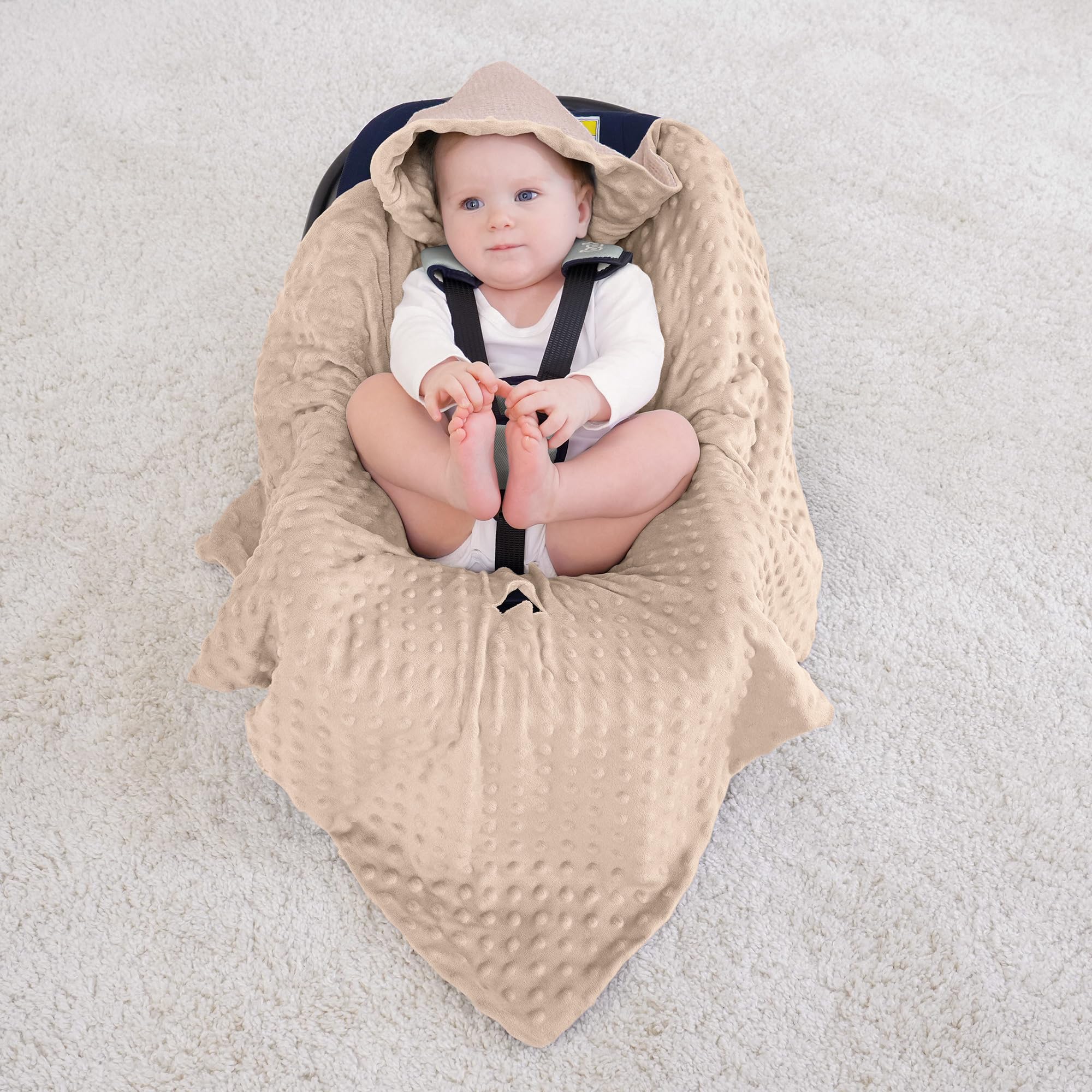 bearmoss Baby Coperta per Passeggino 90 x 90 cm Ovetto Universale Coperta Neonato per Seggiolino Auto, Passeggino, Navicella, con Imbottitura (Sabbioso)