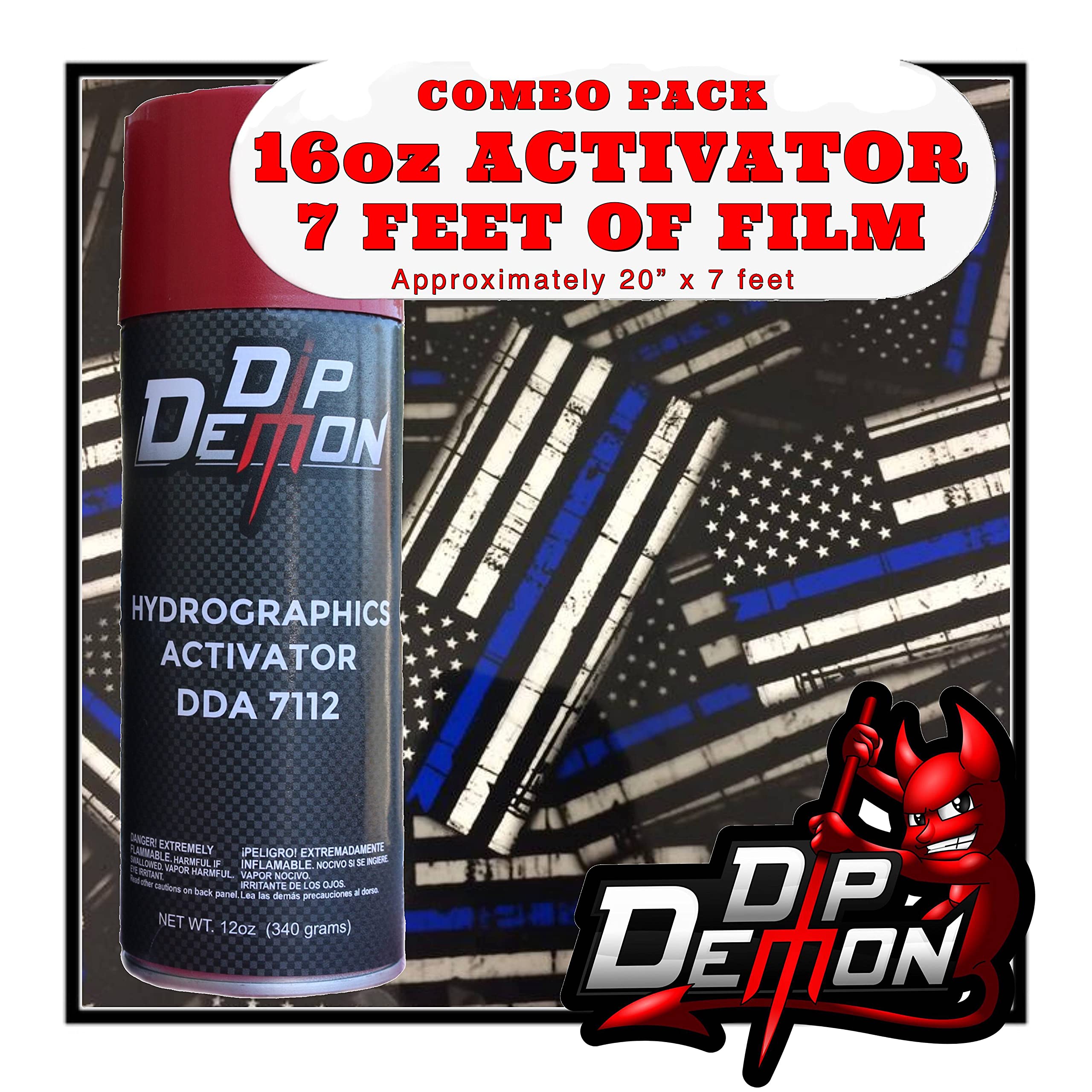 Hydrographic Film Activator Combo Kit Blue Line Police Flags Hydro Dipping 16oz Dip Demon