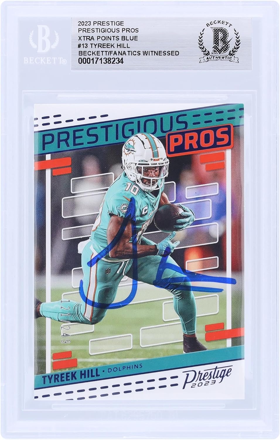 Tyreek Hill Miami Dolphins Autographed 2023 Panini Prestige Prestigious Pros Xtra Points #PP-13#/249 Beckett Fanatics Witnessed Authenticated Card - NFL Autographed Football Cards