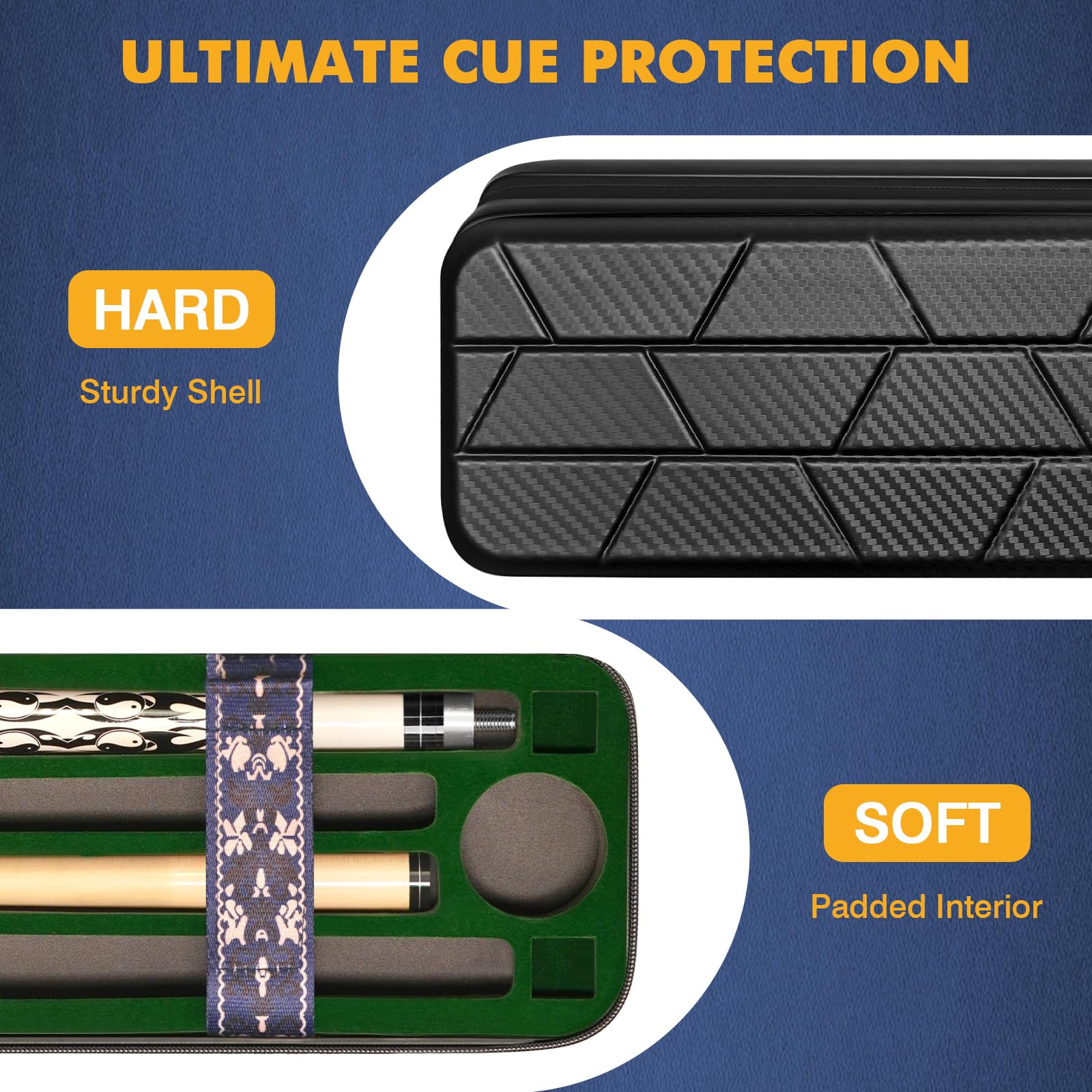 PEKREWS Pool Cue Case, Hard Shell Pool Stick Case 4x4 with 10 Padded Slots, Heavy-Duty Billiard Cue Bag with Soft Leather Handle and Shoulder Strap, Travel Snooker Stick Bag Carrier for Men and Women