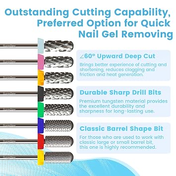 Super Cut Small Barrel Nail Drill Bit, 3/32 Safety Tungsten Carbide E-File Bit, Upward Deep Sharp Cut for Fast Gel & Acrylic Removal, Right-Handed Use, Manicure Pedicure Professional Bit, Medium