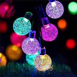 Catena di luci a energia solare per esterni, 7 m, 50 LED, sfere di cristallo, per esterni, per balcone, giardino (colorato)