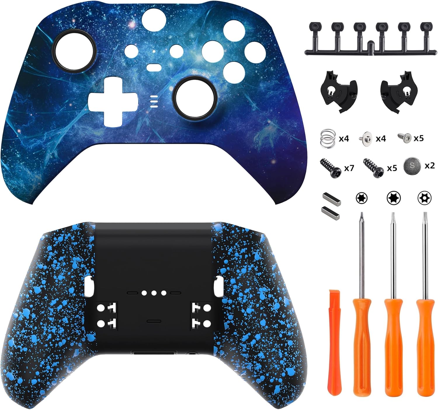 eXtremeRate Blue Nebula Patterned Faceplate Shell + Textured Blue Bottom Shell for Xbox Elite Series 2, Elite Series 2 Core Controller - Wood Grain