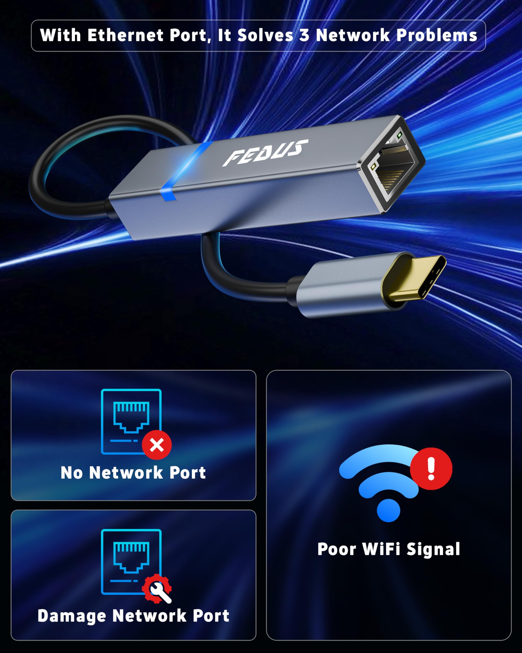 FEDUS 2500Mbps USB to Ethernet Adapter - Fast Network Speed -5 FEDUS 2500Mbps USB to Ethernet Adapter - Fast Network Speed -5
