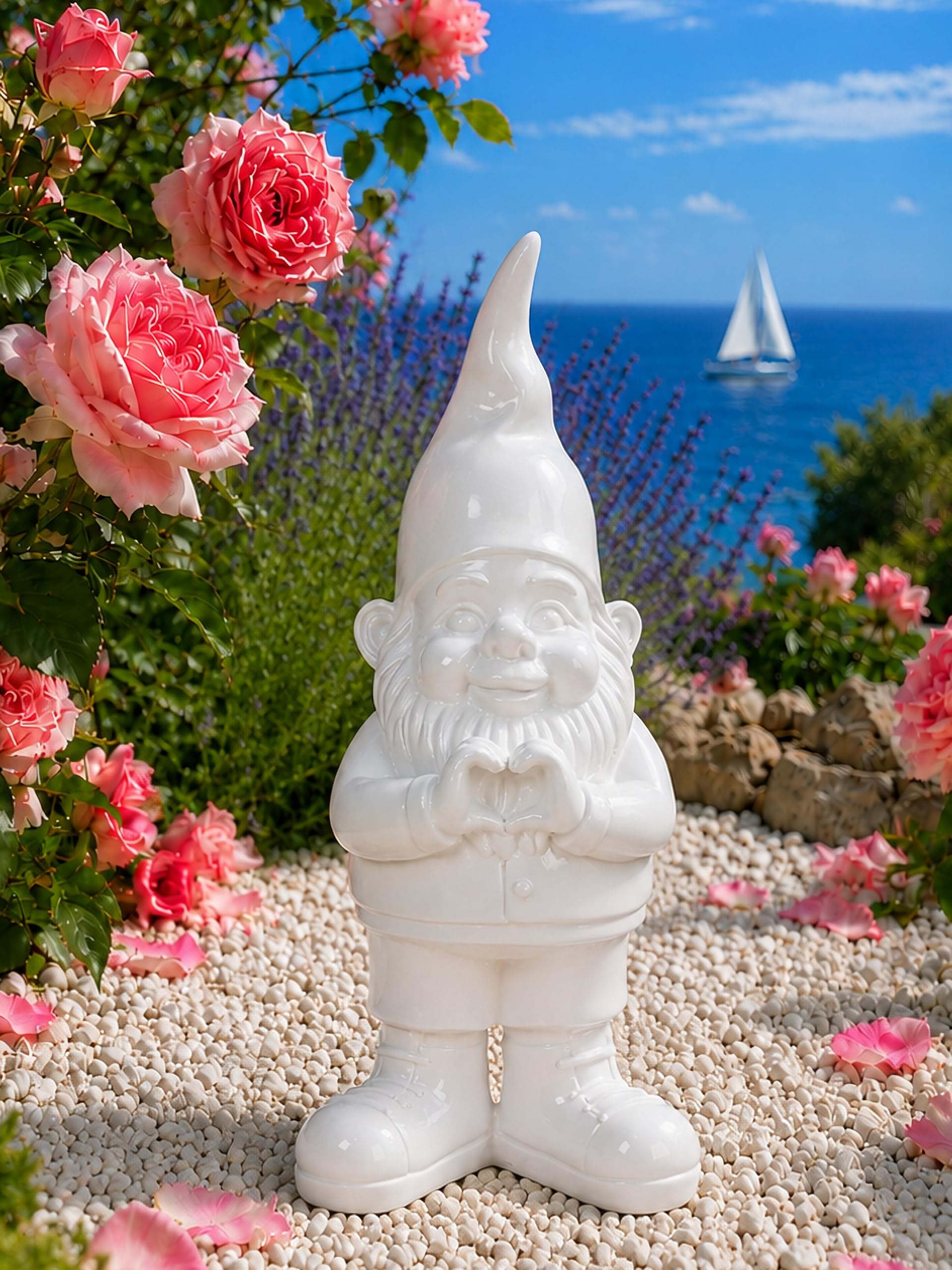 Pommerntraum® | Gartenfigur Gartenzwerg Zwerg Herzhände Herz Dekofigur Gnom | Liebesgeschenk Dankesgeschenk Terrassendeko Balkondeko Campingdeko Wichtel Balkonfigur Troll Deko Sammlerfigur Statue TRISTAN