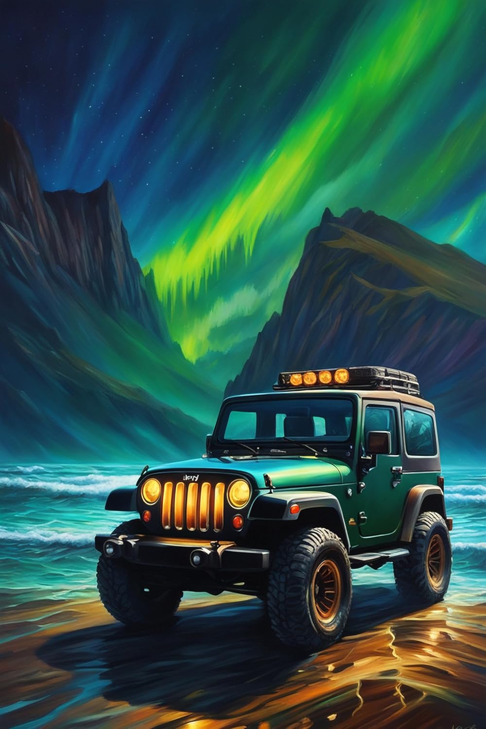 1000 PieceAdult and Youth Aurora Borealis Puzzles Jeep in The Water Fun and challenging,Car Themed Puzzles,Great Gift for Family and Friends Dimensions 20 X 28.8 Inche