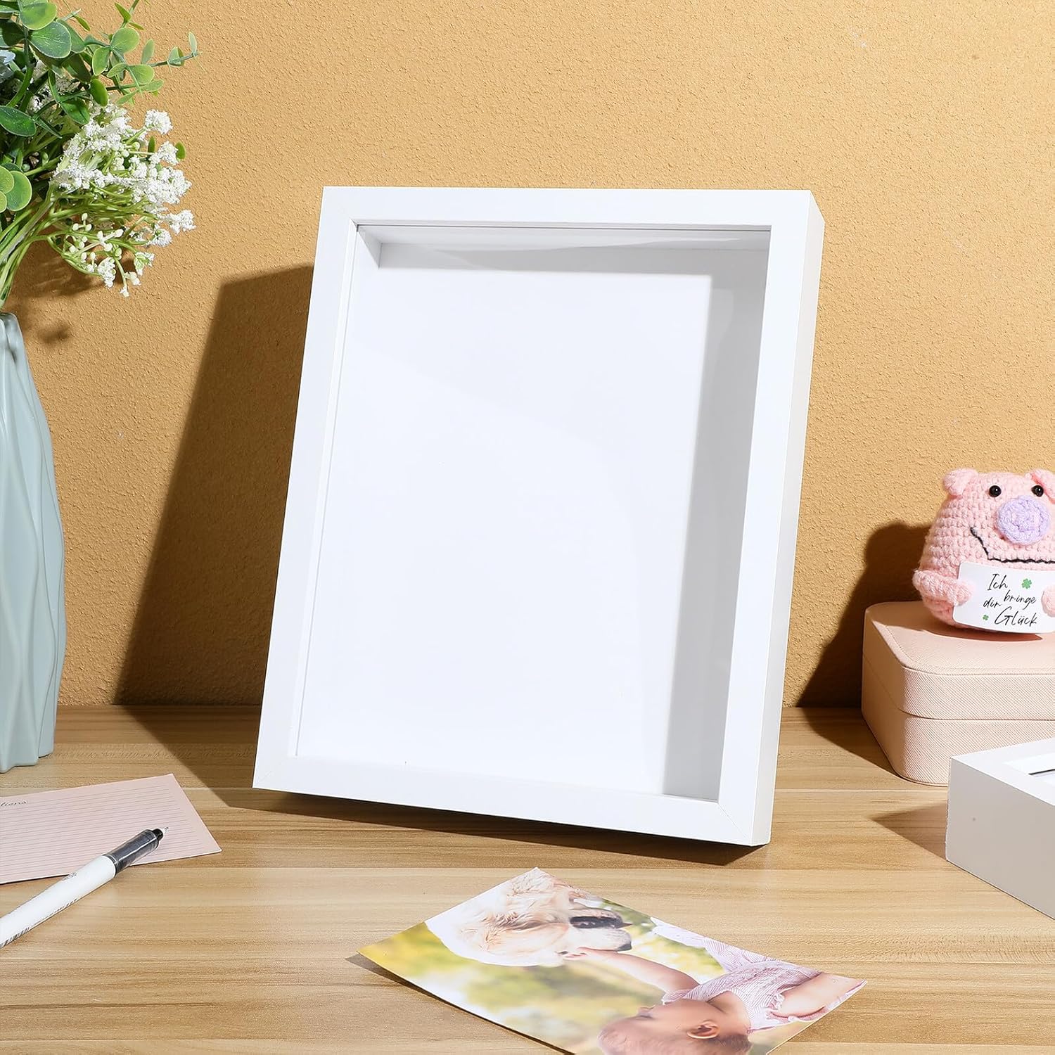 2 Pcs Hollow Shadow Box Frames 8x10 Display Cases for Dried Flowers and Memorabilia, 3D Specimen Display with White Wood Frame for Home Décor and Craft Keepsakes