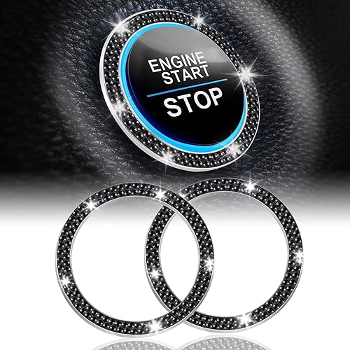 Vista 22 de LivTee 2 piezas de anillos de decoración de doble diamante de imitación de cristal para botón de encendido y apagado del motor del automóvil