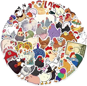 50pcs Funny Chicken Sticker Cartoon Hen Sticker Rooster Vinyl Waterproof Stickers Lovely Cartoon Chicken Decals