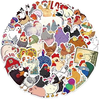 50pcs Funny Chicken Stickers for Teens & Kids - Cartoon Hen & Rooster Vinyl Waterproof Stickers - Lovely Chicken Decals Pack for Party Supplies & School