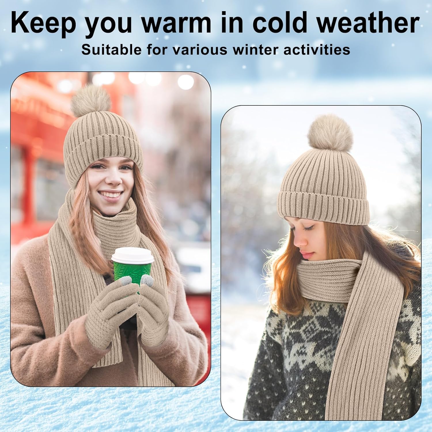 SATINIOR 5 Pieces Winter Beanie Hat Scarf Touchscreen Gloves and Thick Socks Set Knit Fleece Lined Warmer for Men and Women - Image 6