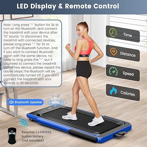 Miniatura 5 de GYMAX Almohadilla para caminar, 2 en 1, instalación gratuita debajo del escritorio, con monitor LED, aplicación inteligentecontrol remoto y altavoz