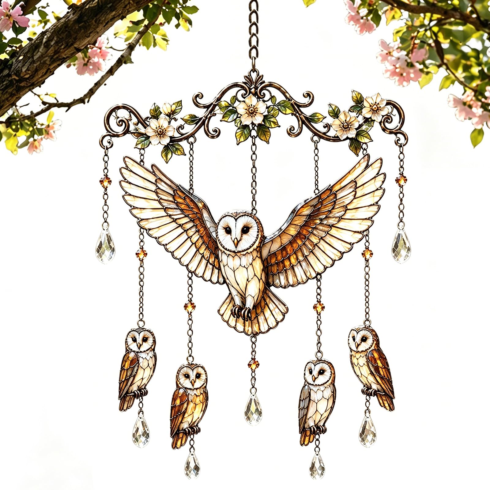 ​Hummingbird Wind Chime, Stained Glass Bird Sun Catcher for Windows, Decorative Hanging Ornament for Garden, Patio & Home, Weatherproof Metal & Acrylic, 50 * 24cm