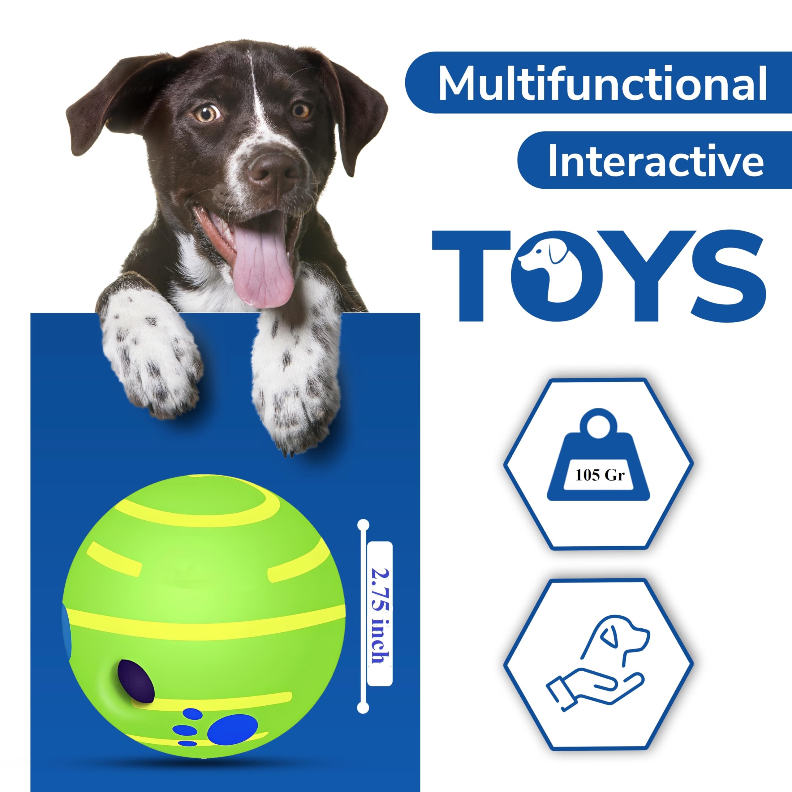 SIKARAAM 7cm Interactive Dog Toys Giggle Ball for Small Breeds Dogs - Durable, Wobble, Squeaky, Funny, Yellow Line, 2.75 inch - Image 3