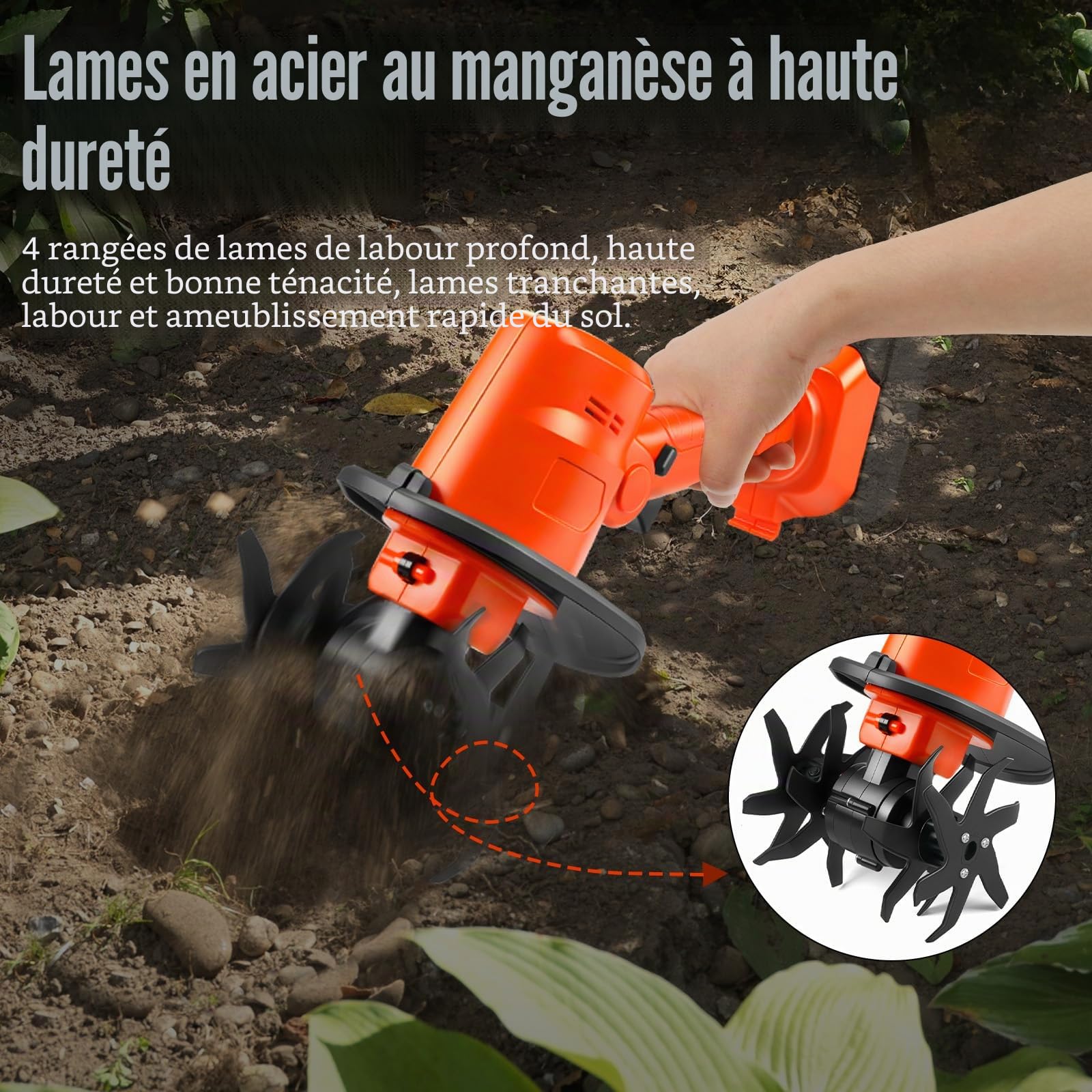 Cultivateur portable sans fil compatible avec batterie Makita 18 V (sans batterie), rotavateur de jardin de 550 W avec profondeur de traitement de 10 cm et largeur de traitement de 10 cm