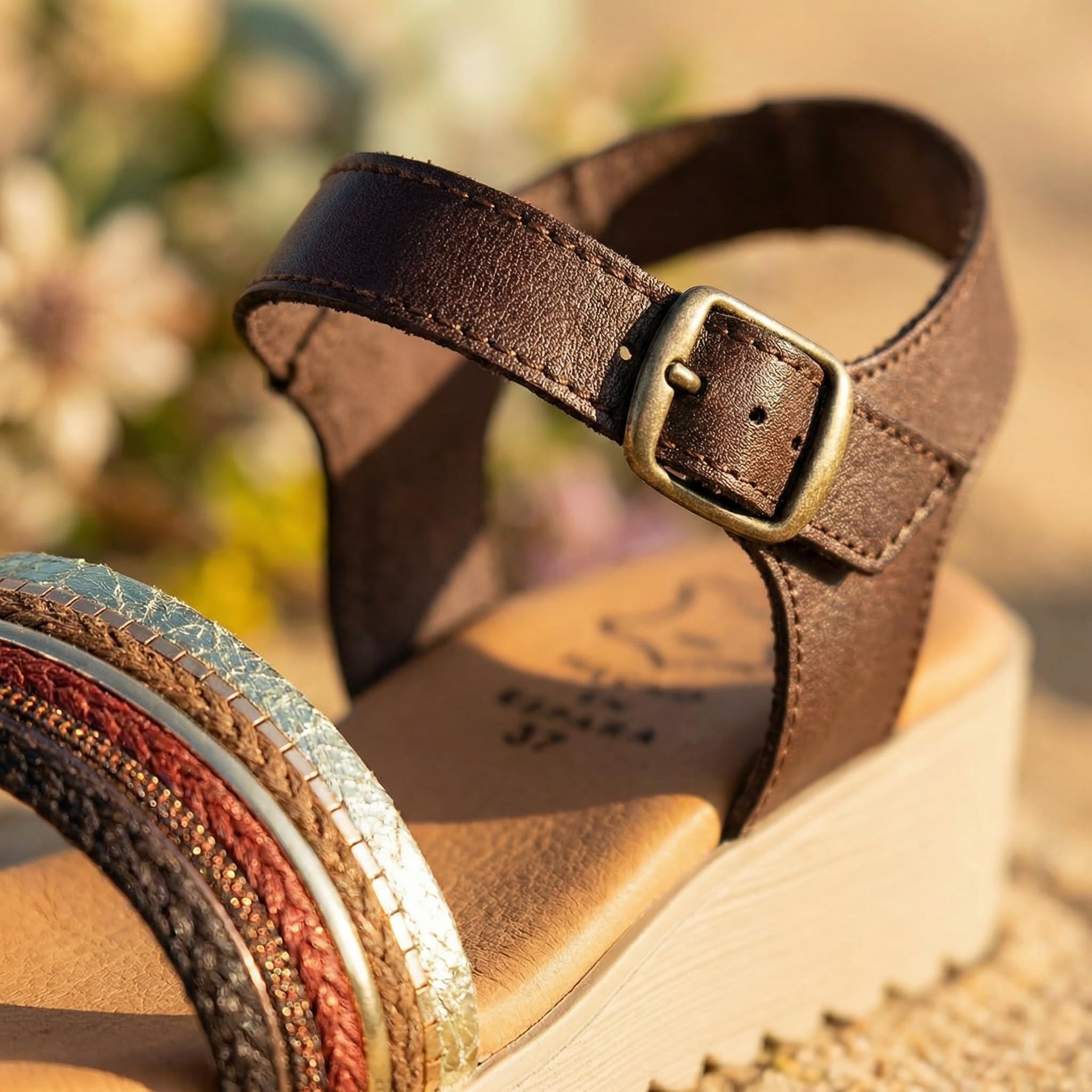 NOESLOMISMO BY DILEMA Sandalias Cómodas de Cuña Baja para Mujer | Tiras Trenzadas Multicolores
