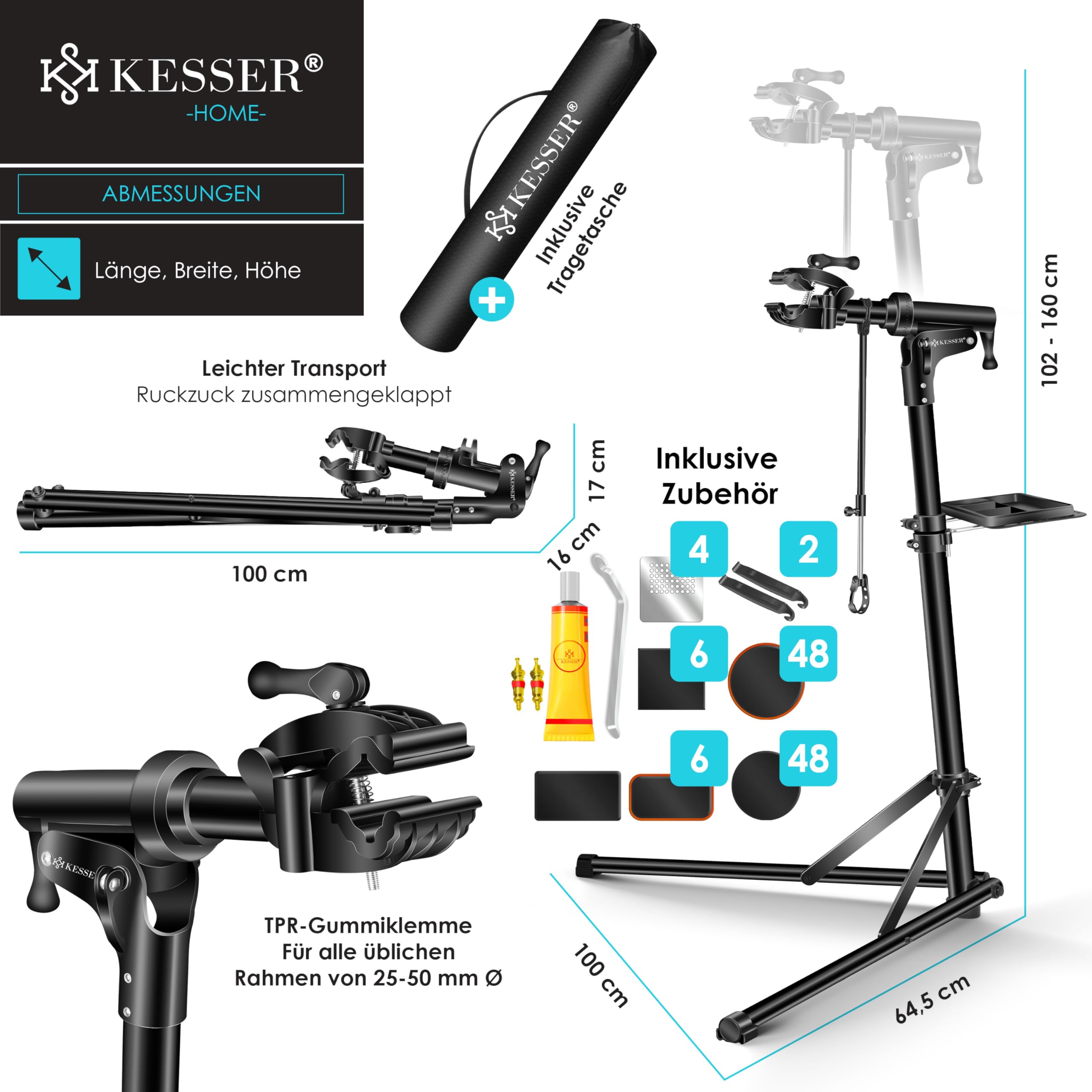 KESSER® Soporte de Montaje para Bicicletas, Soporte de reparación Profesional de Aluminio para Bicicletas de montaña, Bicicletas eléctricas, Soporte de Montaje de Alta Resistencia