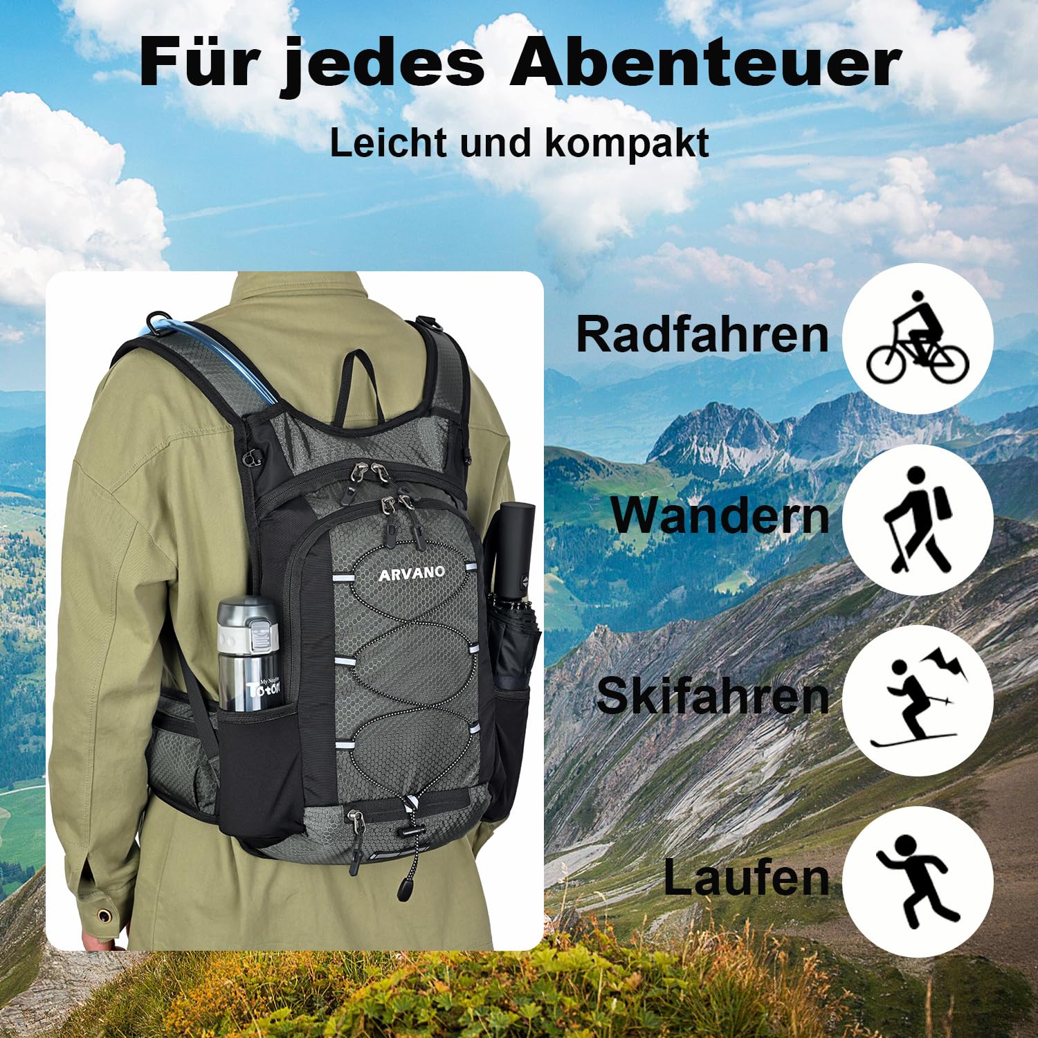 Fahrradrucksack leicht Skirucksack Klein Wanderrucksack Mtb Fahrrad Rucksäcke 15L Multifunktionaler Laufrucksack für Damen & Herren