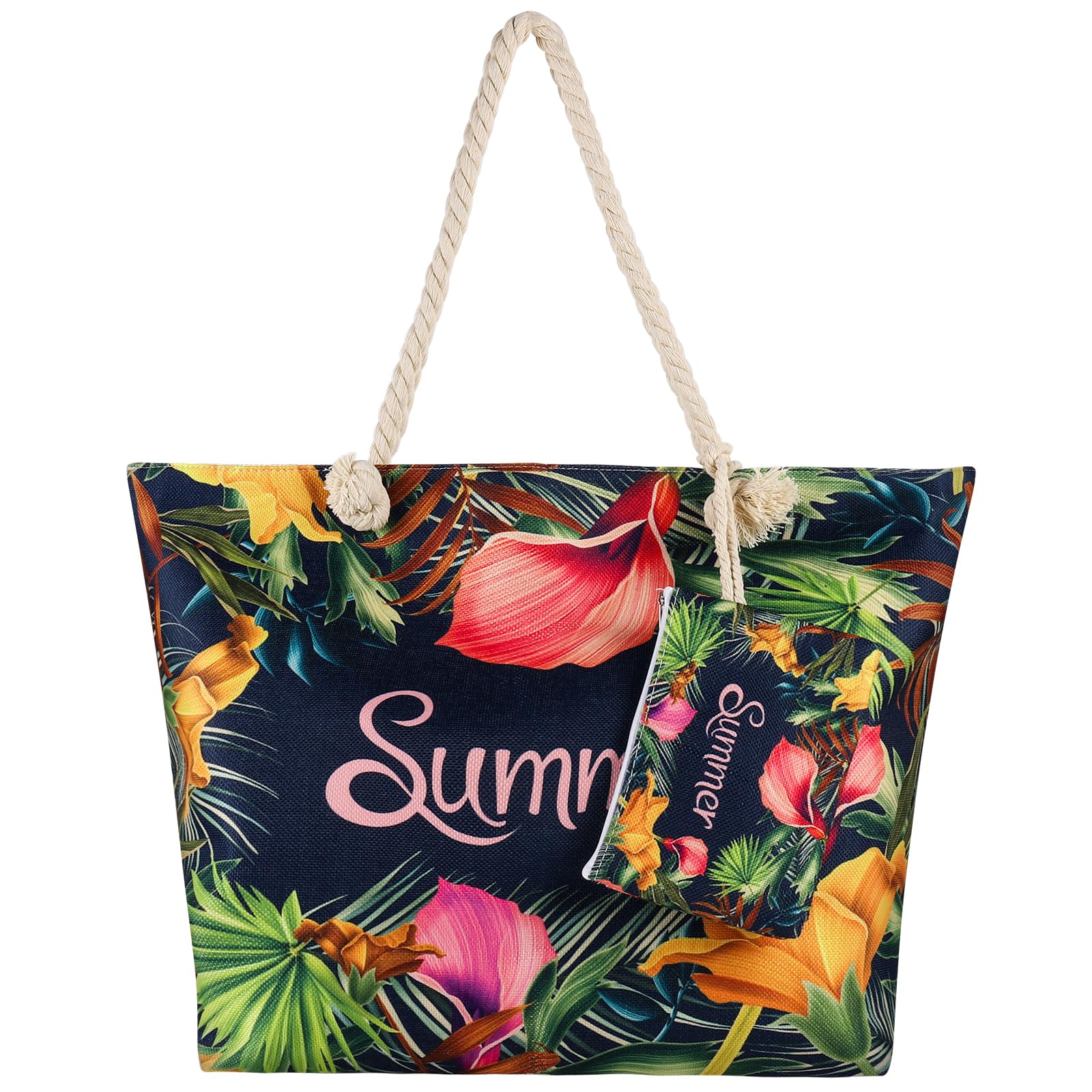 Glovios Bolso Playa Mujer, Bolsa Playa Grande XXL Familiar con Cremallera, Bolso Verano Mujer para Compras Viajes