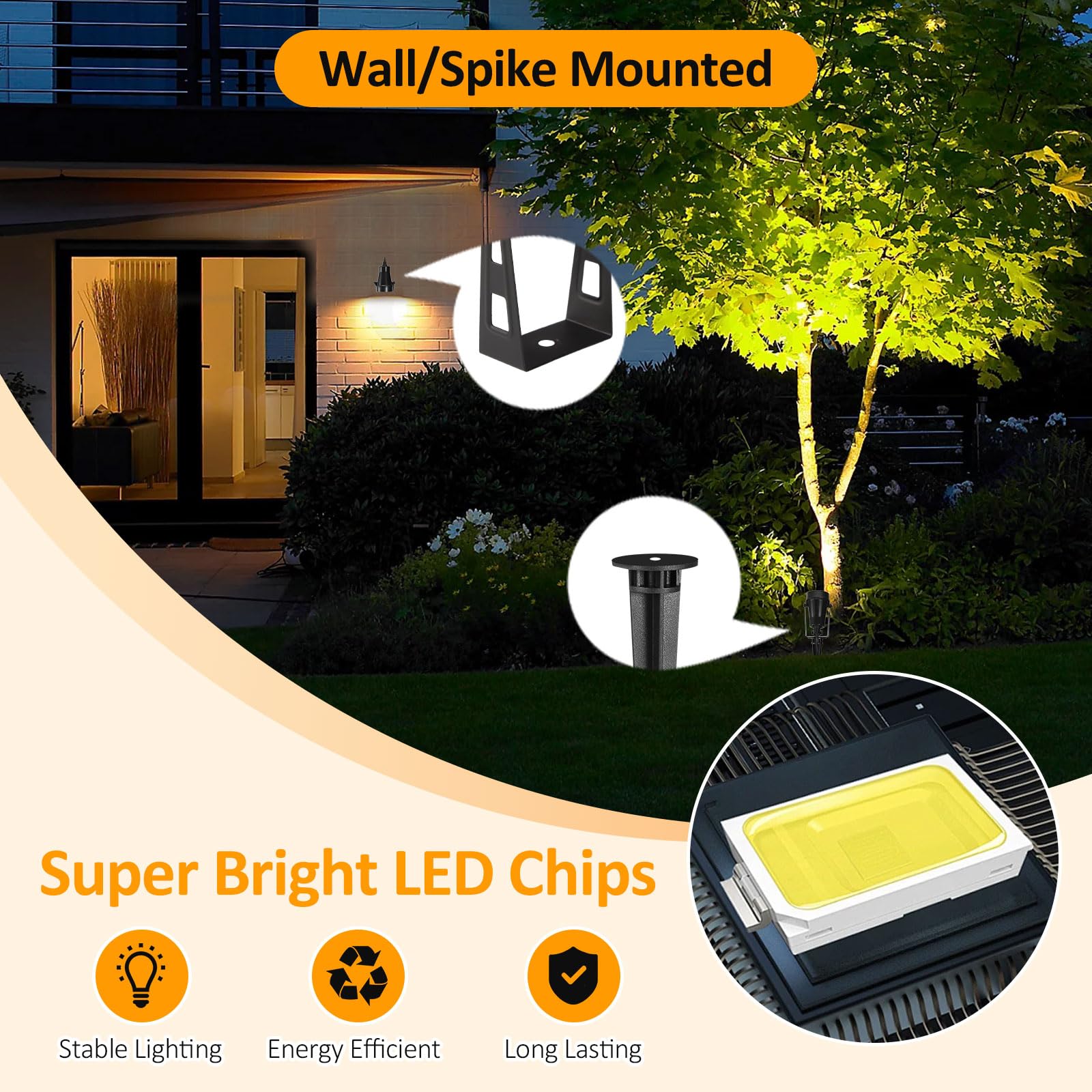 ECOWHO Garden Lights Mains, 27m 8-in-1 LED Outdoor Spotlights with Adapter - Image 3