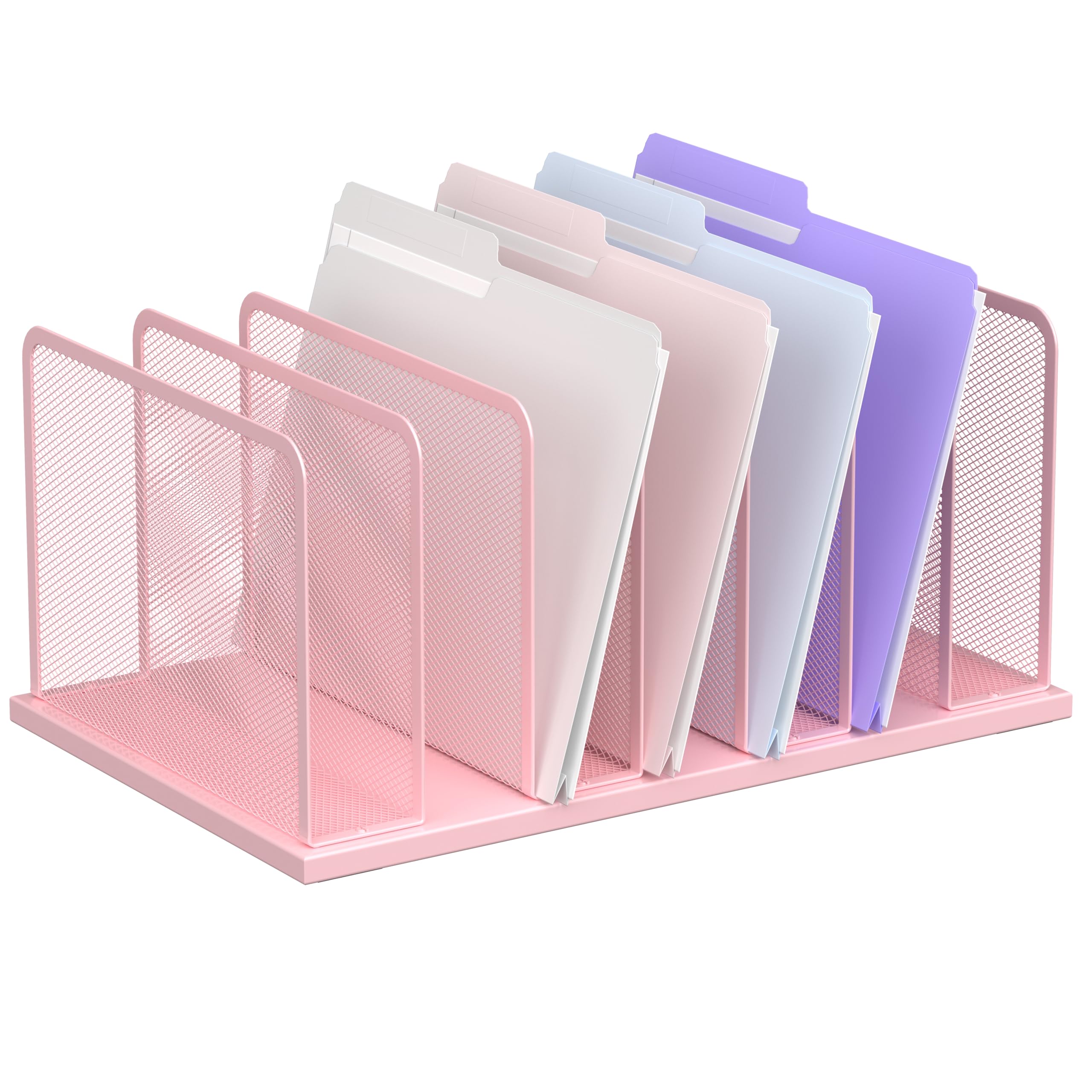 Kuntine.B Pink 7-Section Desk File Organizer, Steel Mesh, 7 Vertical Compartments, Office, Study, Classroom & Dormitory, 1 Pack