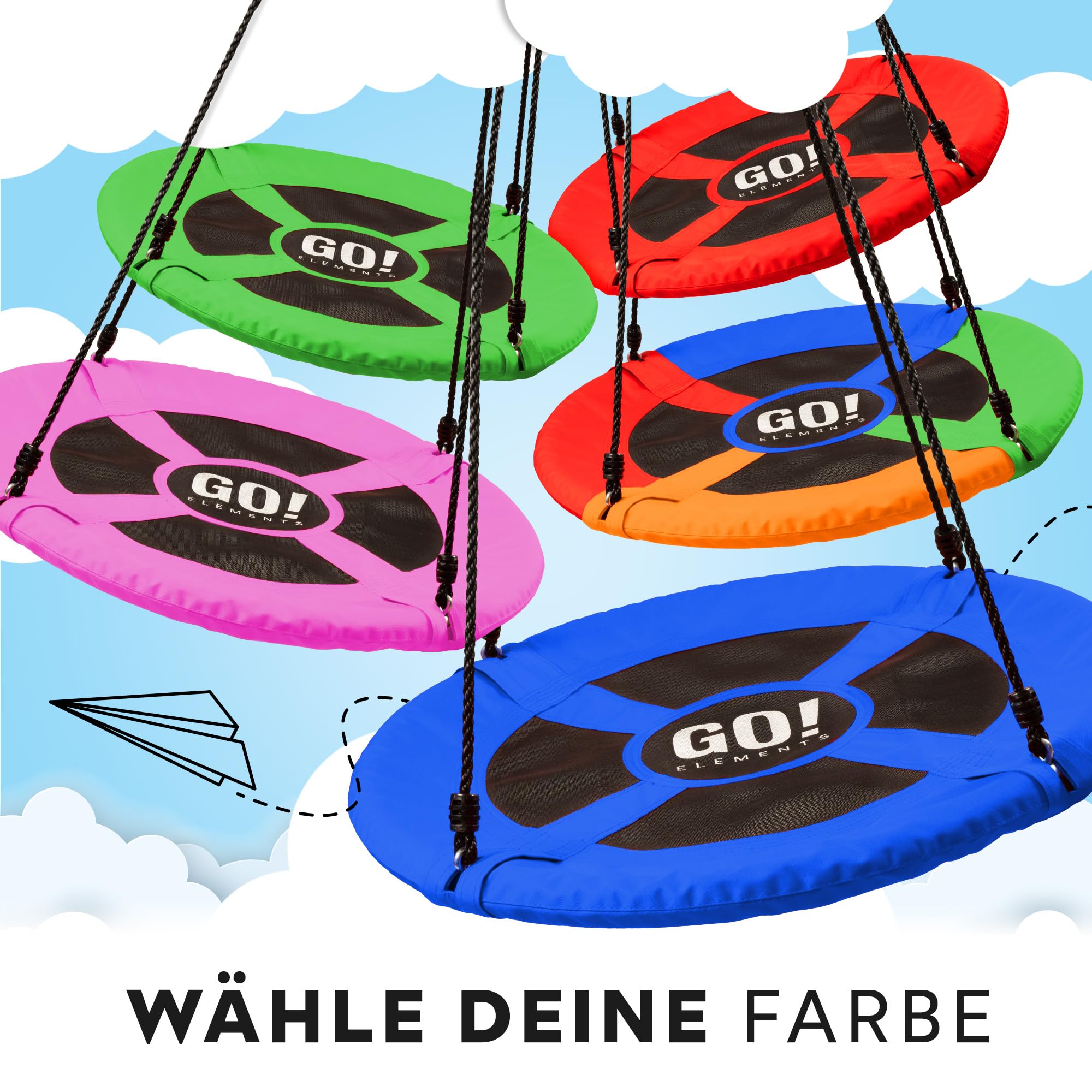 GO!elements Nestschaukel Outdoor | Kinderschaukel oder Gartenschaukel | Höhenverstellbare Schaukel für Kinder & Erwachsene (Familienschaukel) bis 150 KG belastbar | Größe: ø 100cm, Farbe: Grün