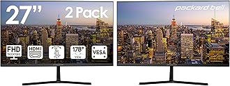 Packard Bell 27" FHD Monitor, 1920x1080, Ultrawide, VESA Mount, Tilt Adjust, HDMI/VGA, Slim Bezel, for Home, Office, and Light Gaming - 2 Pack
