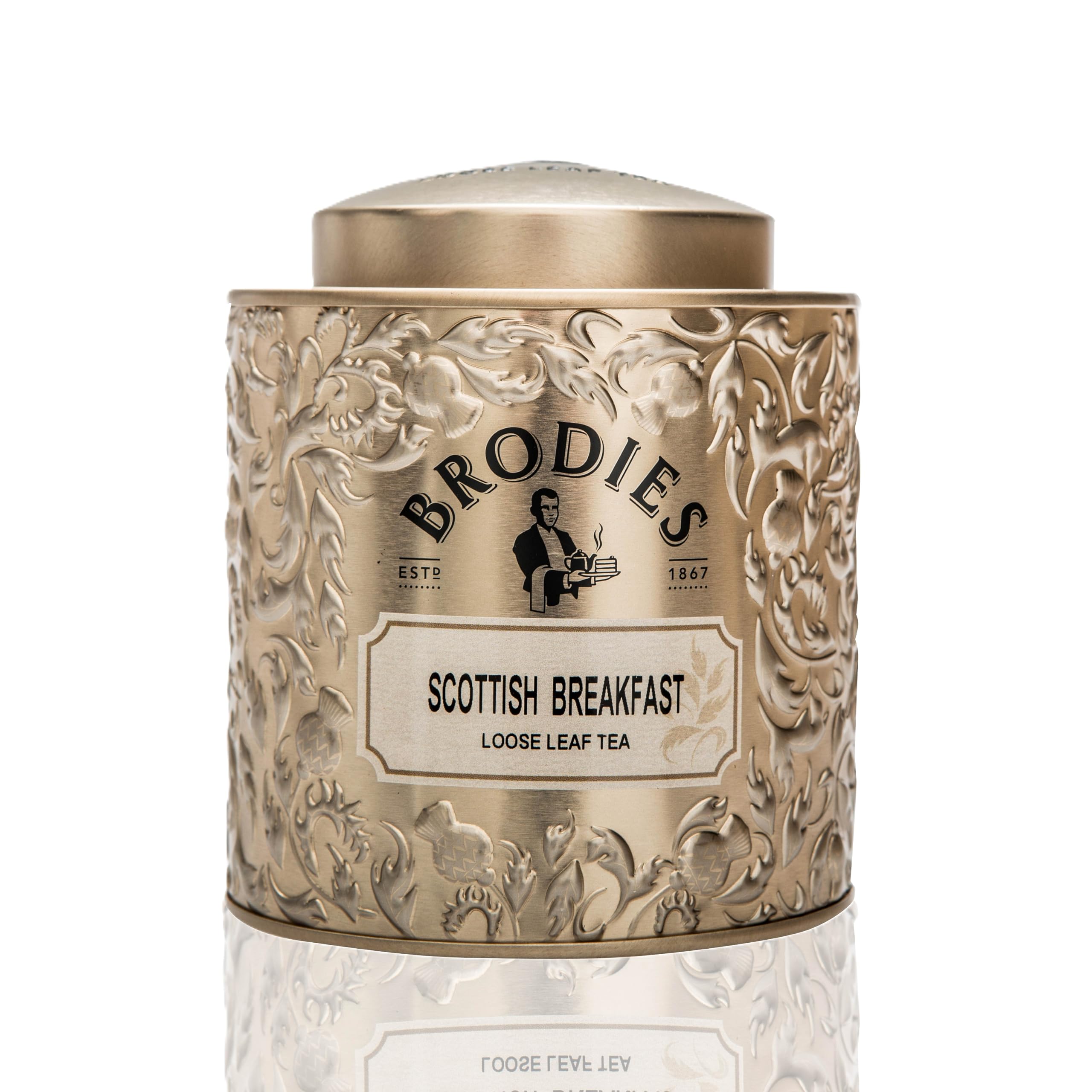 Brodies Scottish Breakfast Loose Leaf Tea Caddy Gift Tin (125g) - The traditional early morning drink, rich and refreshing with a deep rounded flavour.