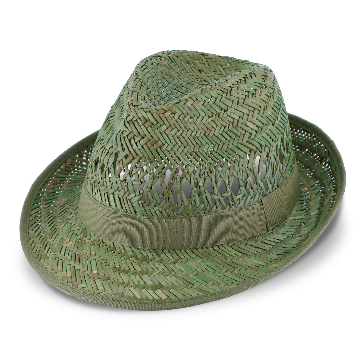 Fiebig Women's Green Garden Hat Straw Trilby For & Men | Sun Hat In Classic Look | Summer Hat With Ribbon, Inner Band & Brim Edging | Different Sizes | Colour (61)