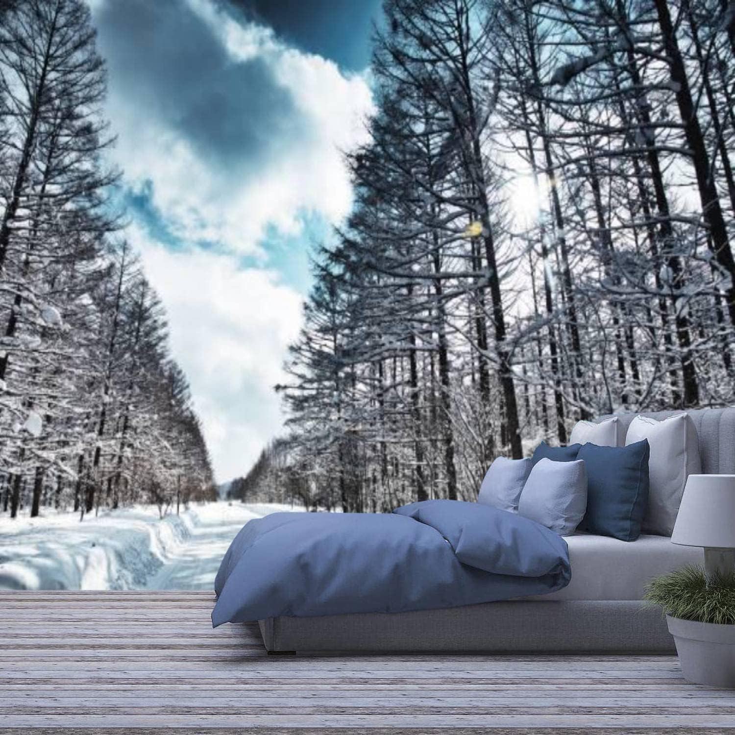 Papier peint forêt 3D pour habiller un mur de salon TV moderne