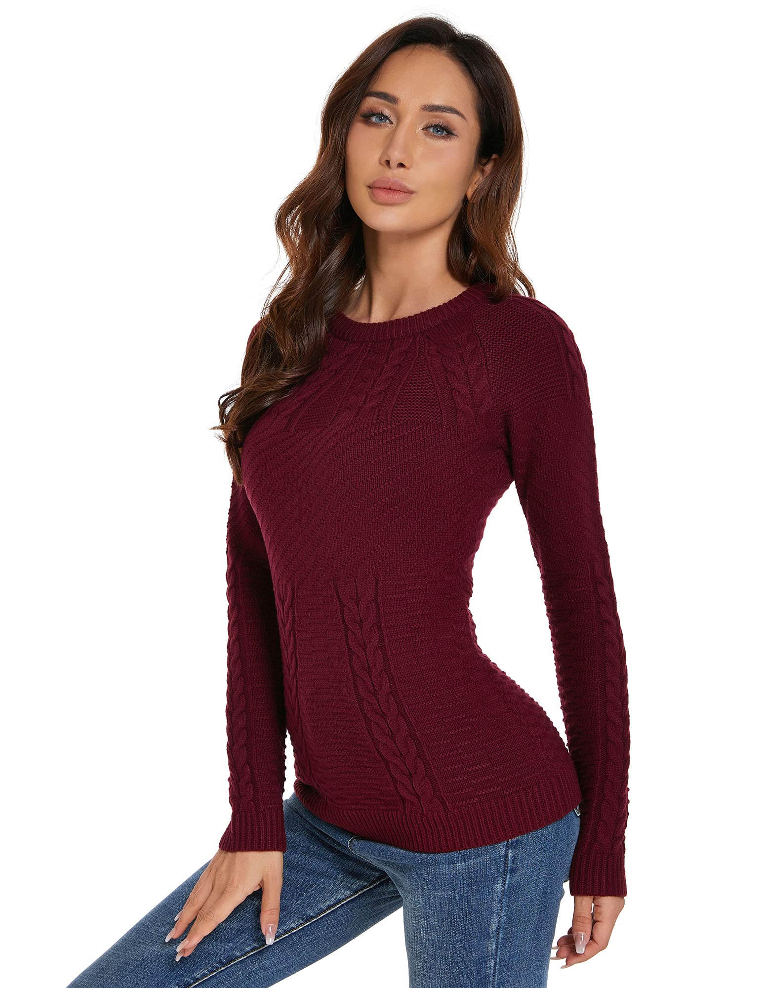 AmélieBoutikWomen Crewneck Raglan Long Sleeve Cable Knit Jumper