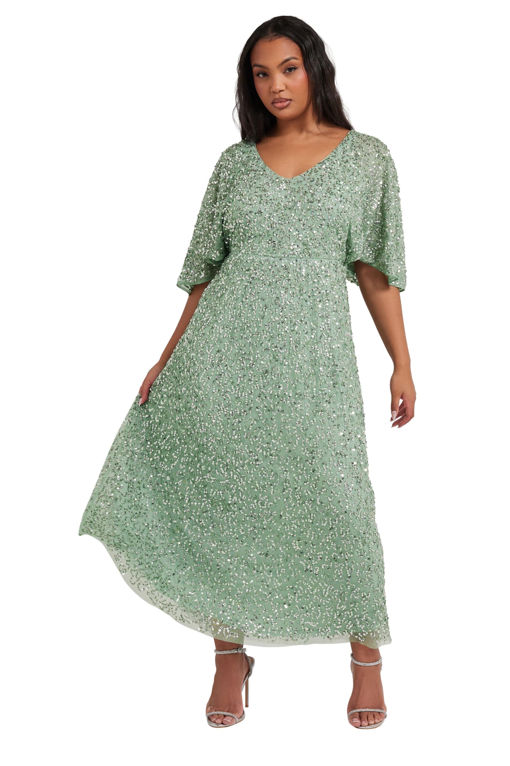 Yours Luxe: Ultimate Embellishment - Luxe Curve Sage Green Sequin Embellished Maxi Dress - Women's