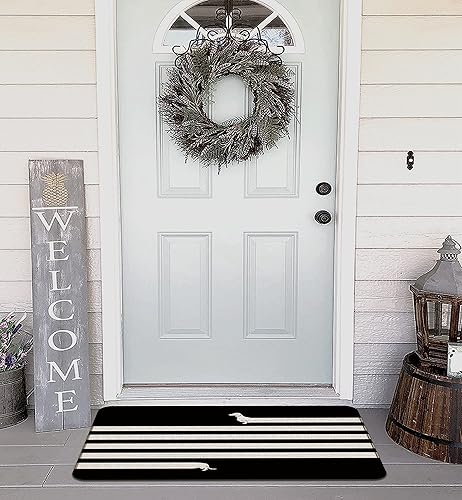 Miniatura 4 de Alfombra de exterior en blanco y negro, 17 x 30 pulgadas, a rayas, para entrada interior, perro salchicha, regalos para mujeres, decoración de perro