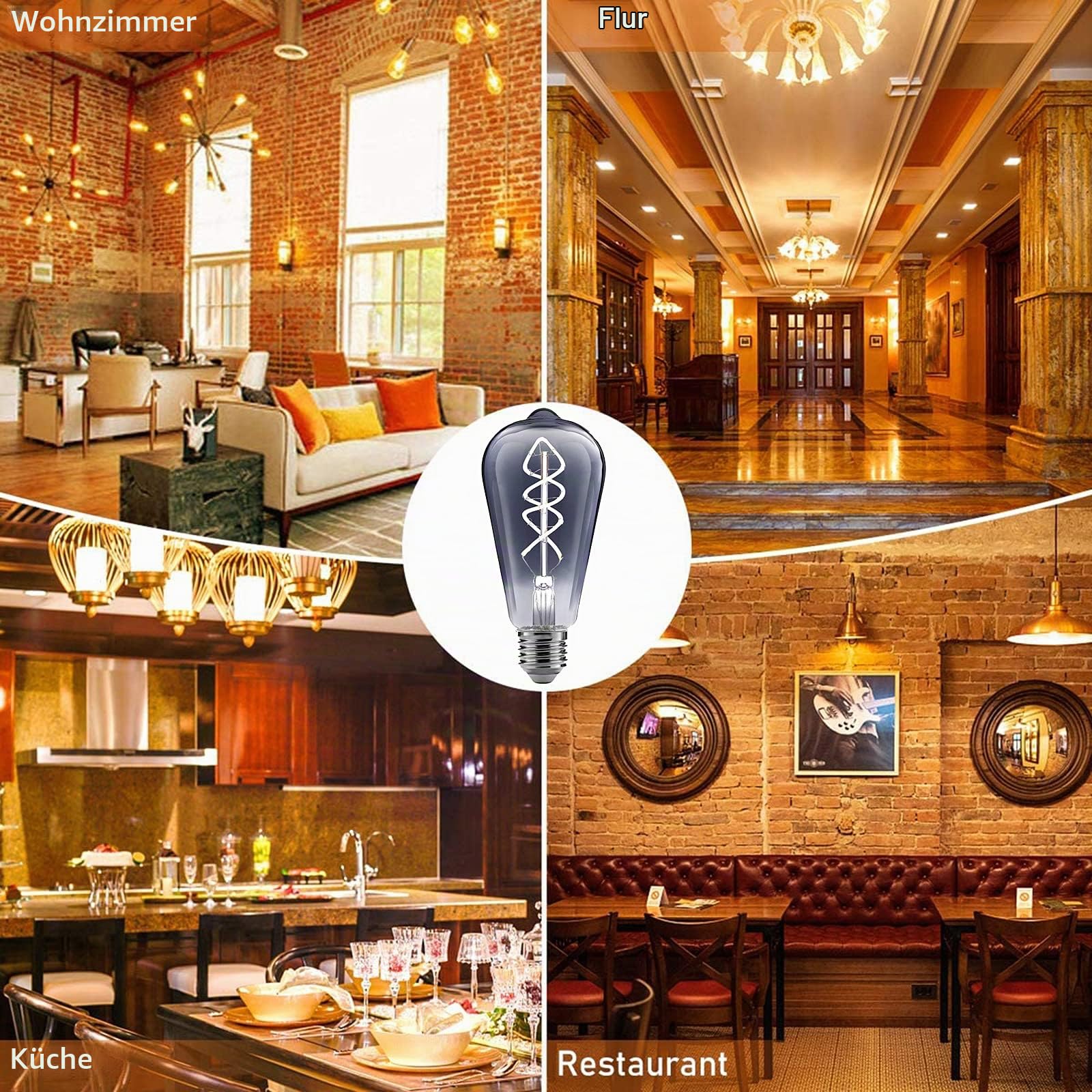 Edison Vintage Glühbirne E27-6W 465 LM LED Filament Lampe, Ersazt 60W Halogenlampen, Kaltes Weiß 6500K Antike Lampe Ideal für Retro Beleuchtung im Haus Café Bar - 6 Stück