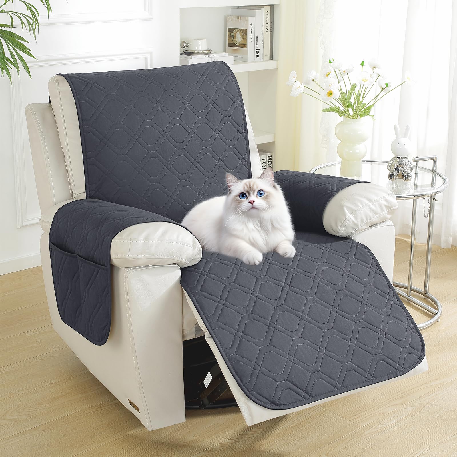 YSTELLAA Copripoltrona 1 Posto Impermeabile, Copripoltrona Relax Reclinabile, Copri Poltrona Con Braccioli Antigraffio Antimacchia, Copri Poltrona Elettrica Antiscivolo, Grigio Scuro