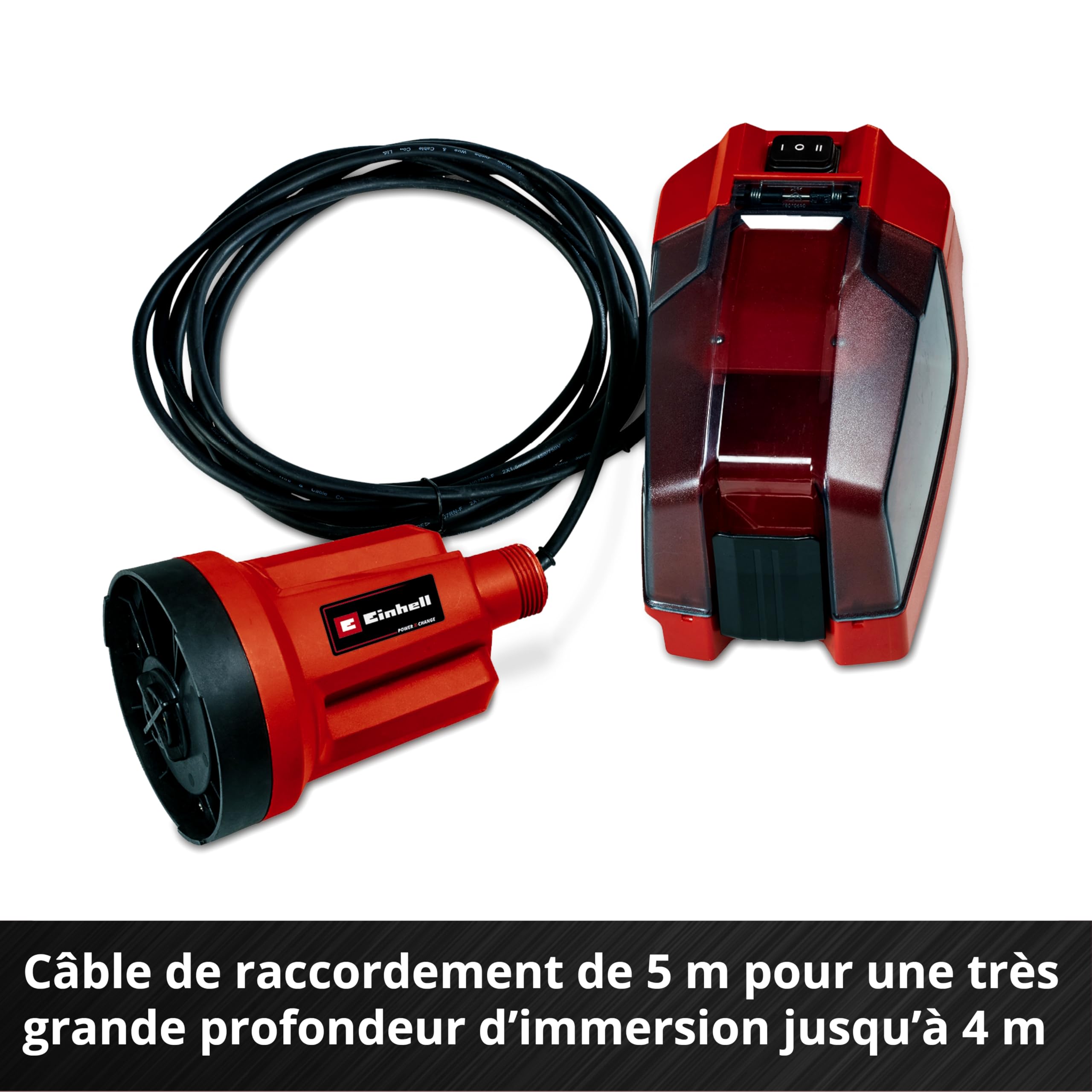 Einhell Pompe à eau claire sans fil GE-SP 18 LL Li (1x4,0Ah) | PXC | 18 V | 0,8 bar | débit 4500 l/h | hauteur 8 m | boîtier batterie | mode continu | batterie 4,0 Ah