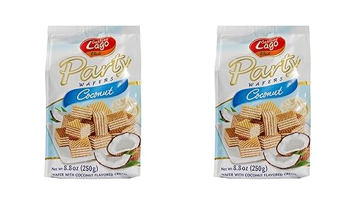Gastone Lago Party Wafers - Relleno de crema de coco, 8.82 onzas, 8.82 oz (paquete de 2) (Coco, paquete de 2)