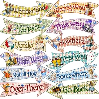 Alice in Wonderland Arrow Signs, 24pcs Alice in Wonderland Signs, Htabiol Alice in Wonderland Party Decorations, Fit for Alice Wonderland Decor, Alice in Onederland 1st Birthday, Mad Hatter Tea Party