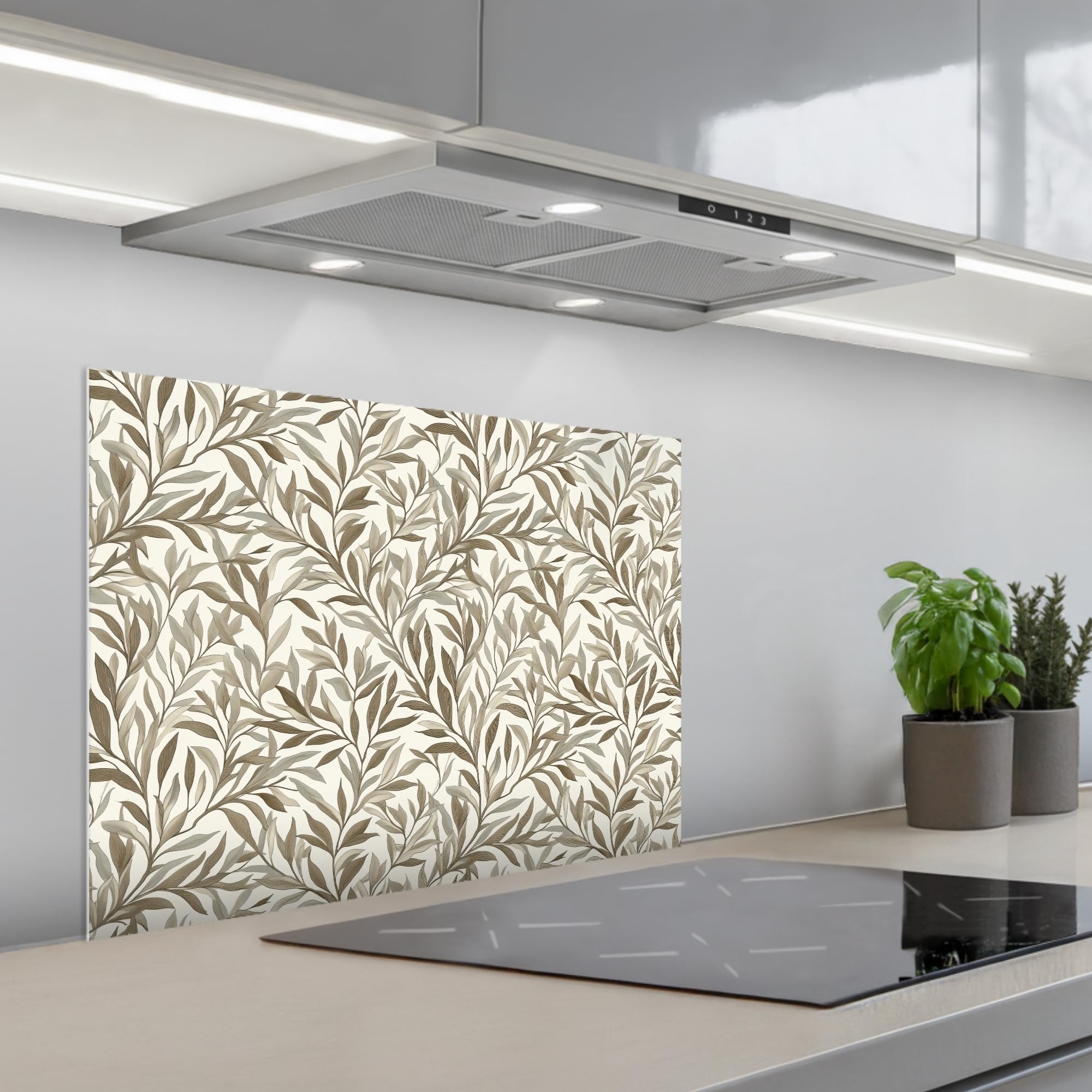 KitchenYeah© Paraschizzi Cucina Adesivo 50x70 cm Pannello Parete Paraspruzzi Lavandino Decorativo Rami - Botanico - Taupe