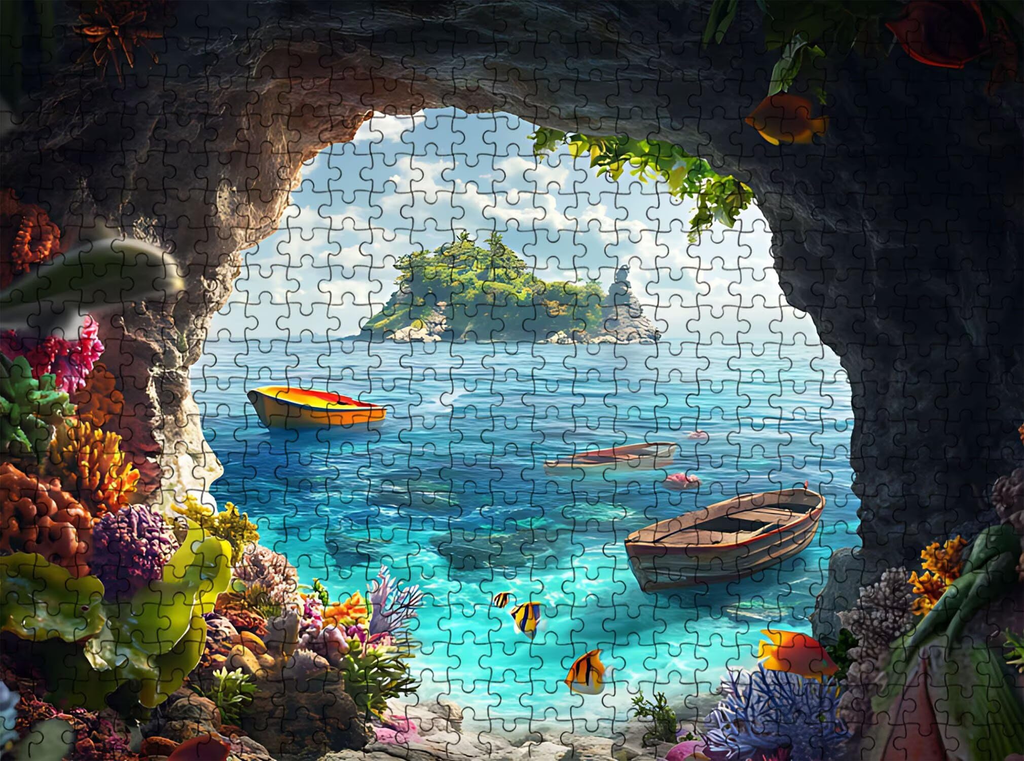 Bote Playa Puzzle de 5000 Piezas, Juego de Mesa Familiar de Madera - Rompecabezas Adultos para Toda La Familia, Rompecabezas Educativo DIY y Antiestrés - con Mapa de Referencia, 156 x 105 cm f0-96