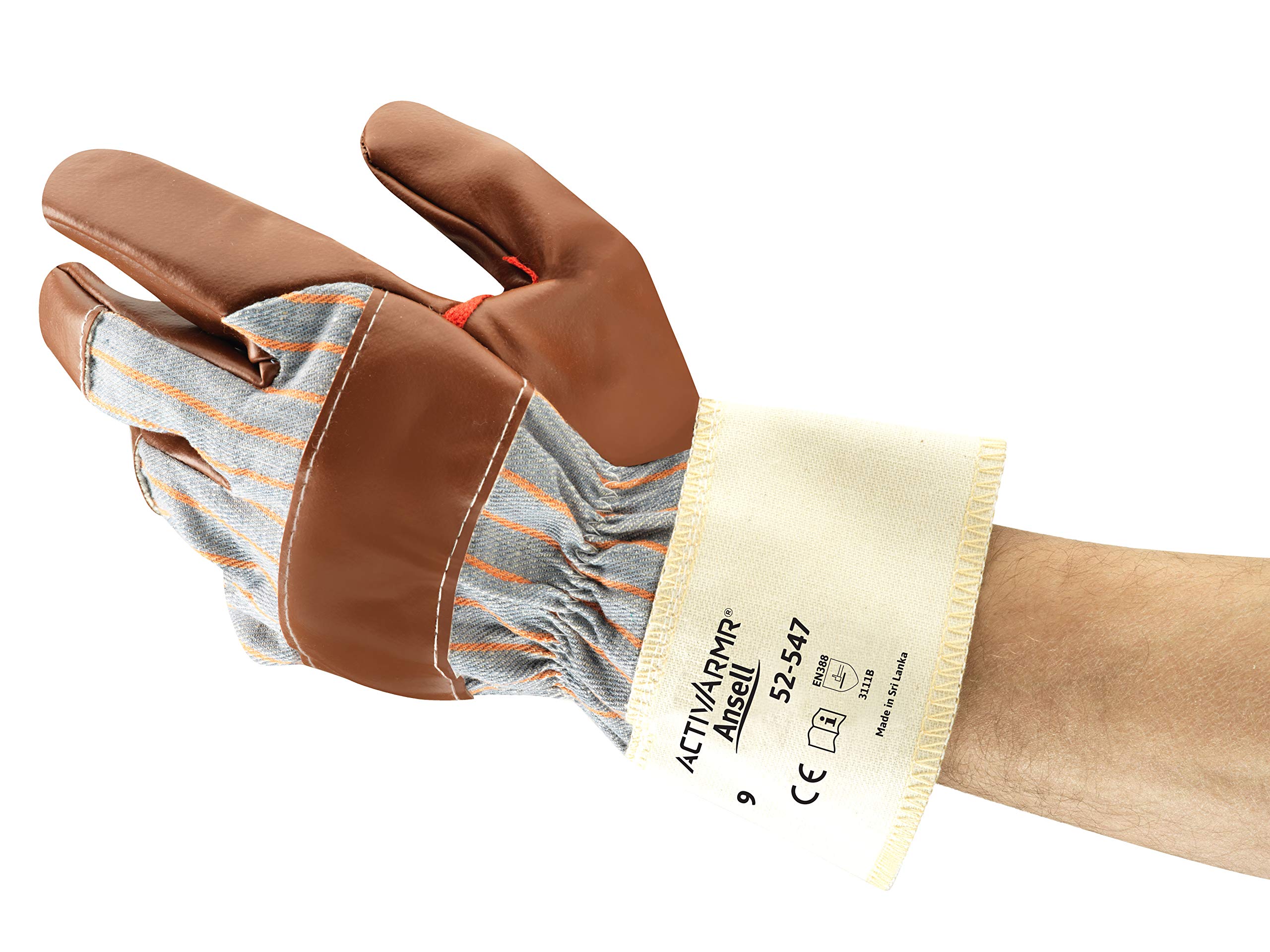 Ansell ActivArmr 52-547 Gants de Travail Polyvalents, Protection Mécanique Multi-Usage, Atelier, Bricolage, Peinture, Gant Fin Homme Femme, Lavable, Marron, Taille XL (12 Paires)