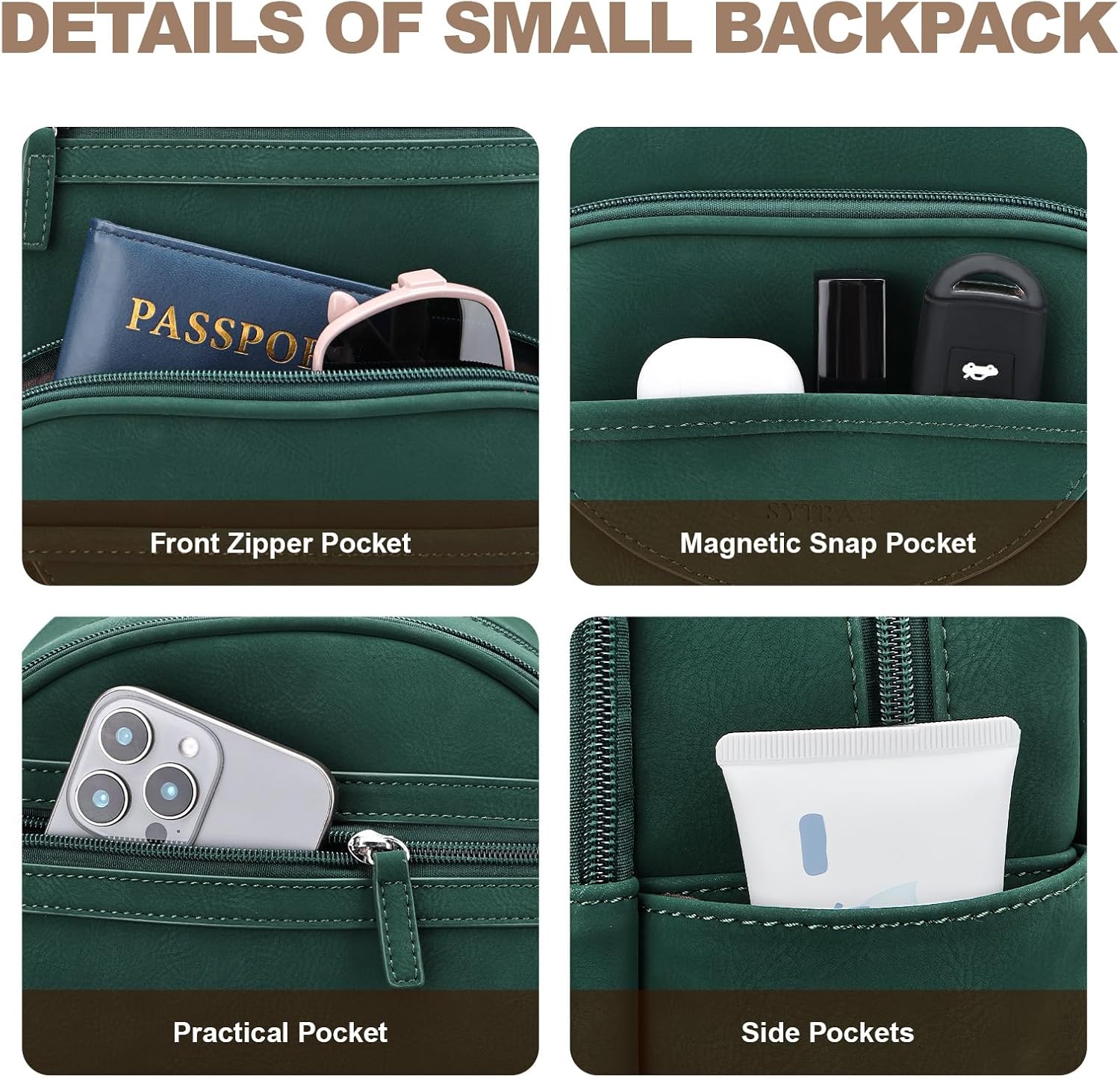 Small Backpack Purse for Women, Mini Backpack Vegan Leather with RFID Blocking & Tablet Pocket, Cute Shoulder Handbag for Travel, School & Work Green - Image 7