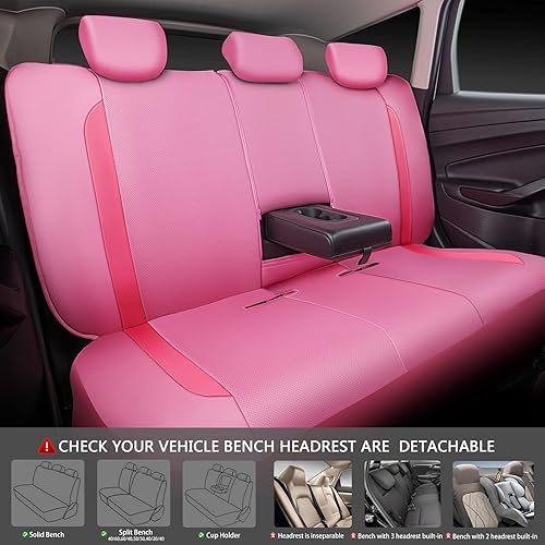 Miniatura 5 de CAR PASS Juego completo de fundas de asiento de automóvil de cuero rosa, protección de asiento impermeable transpirable de lujo, compatible con